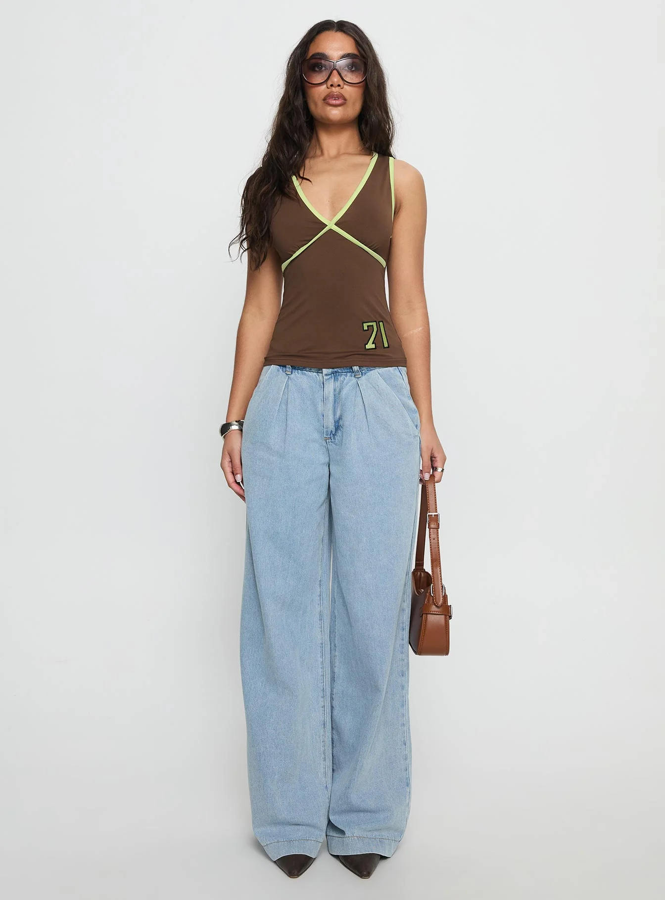71 Classics V Neck Top Brown - Image 6