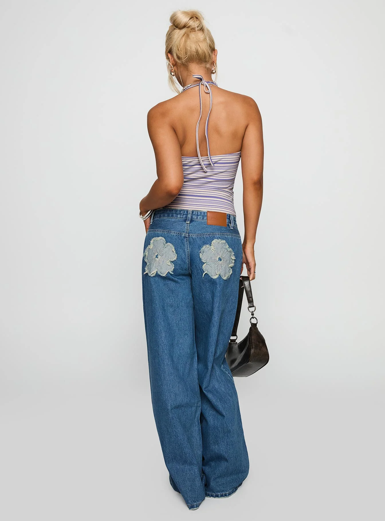 A Keeper Flower Patch Low Rise Wide Leg Jeans Mid Blue - Image 5