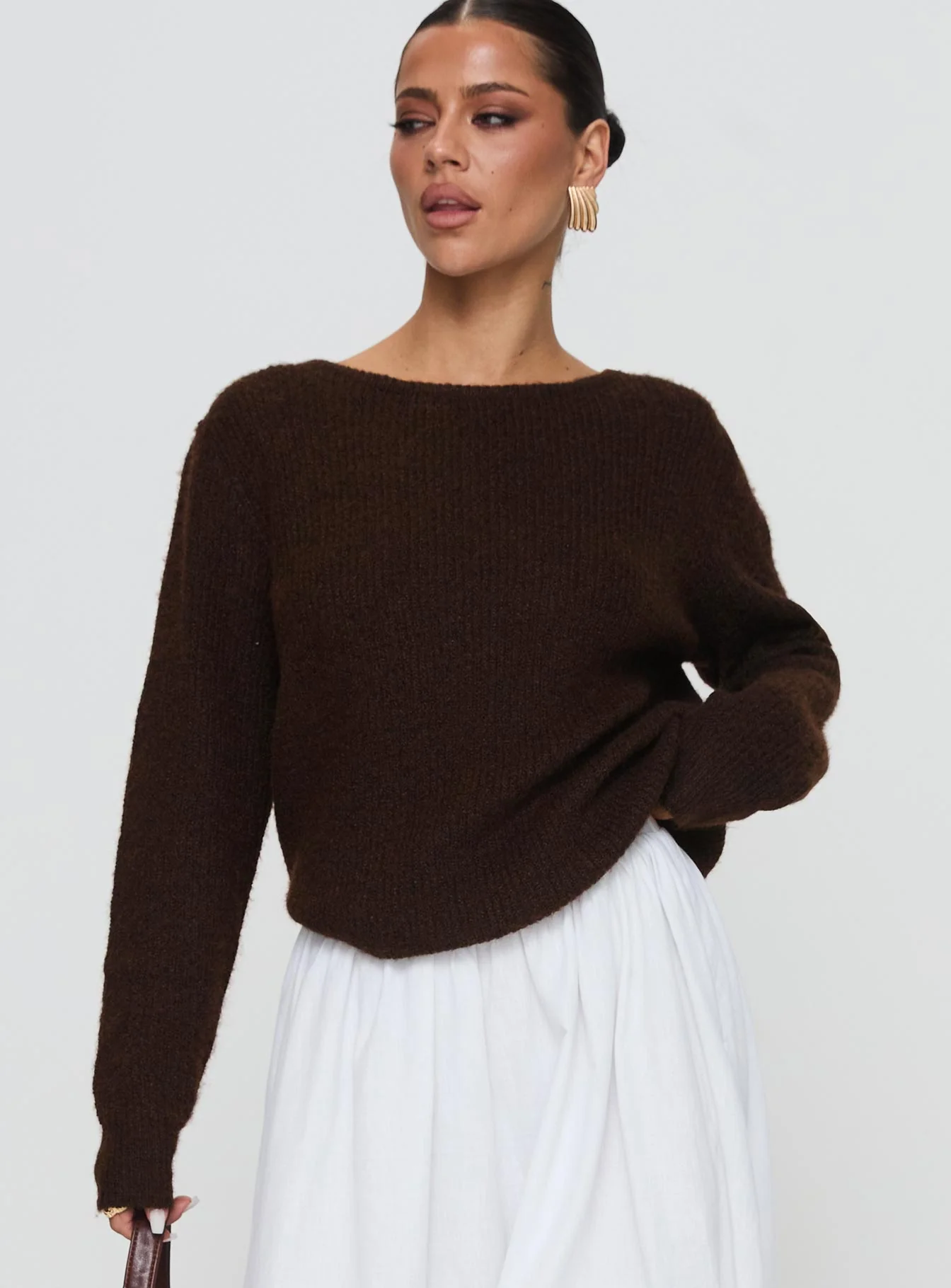 Abrams Rib Knit Crew Sweater Chocolate Marle - Image 2