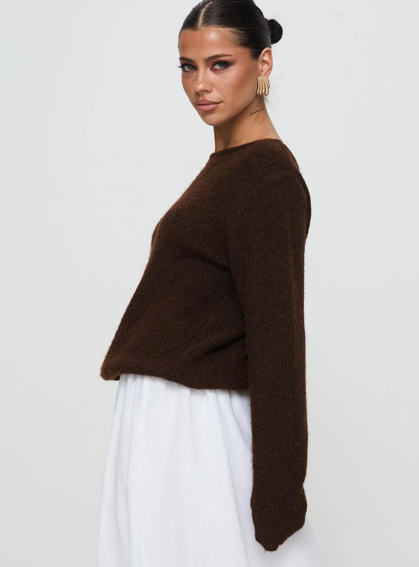Abrams Rib Knit Crew Sweater Chocolate Marle - Image 4