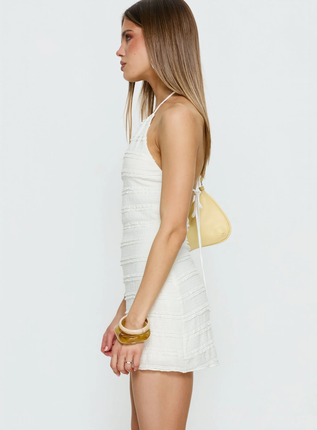 Abria Halter Textured Mini Dress White - Image 4