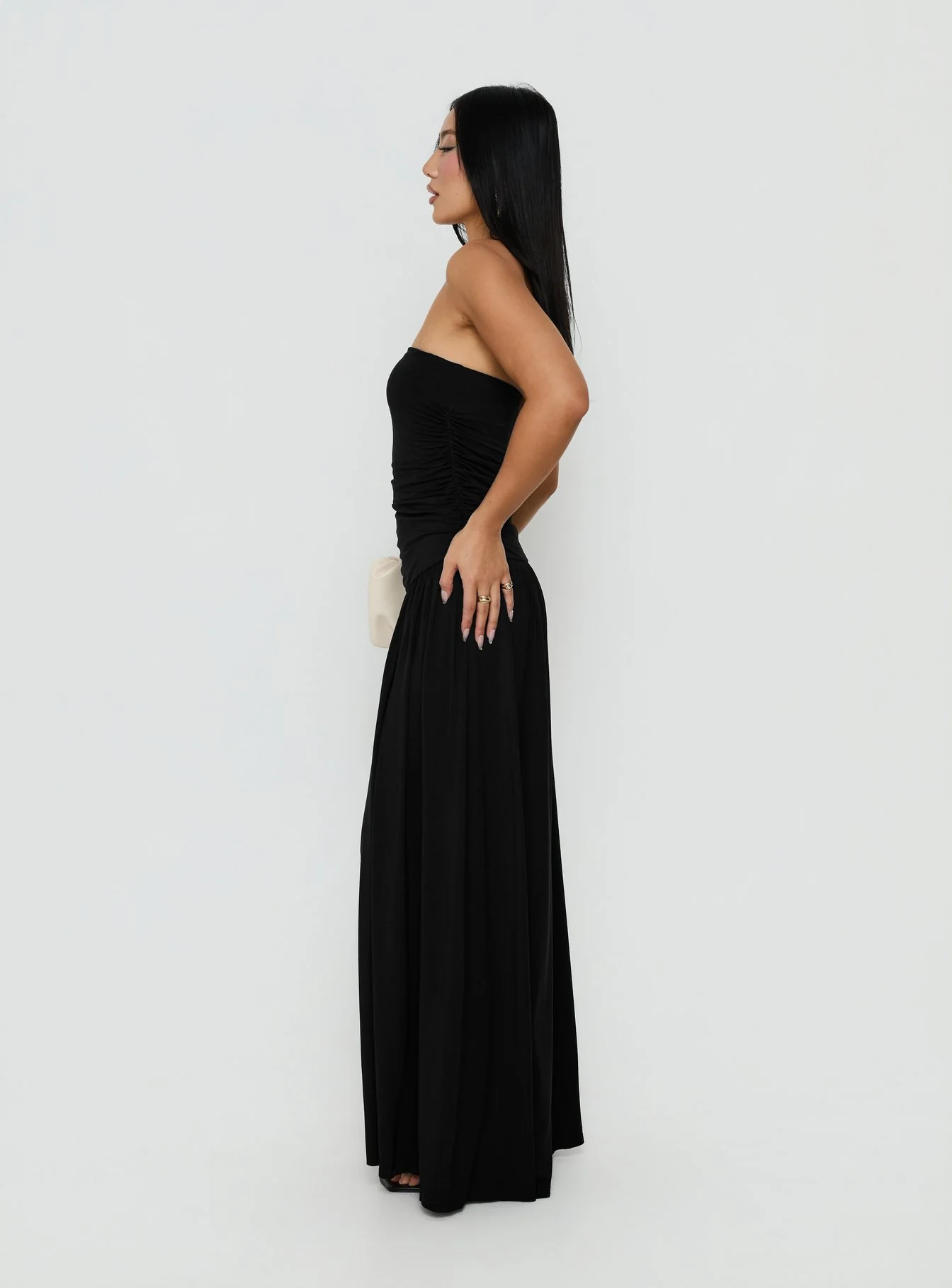 Adalisa Strapless Ruched Maxi Dress Black - Image 3