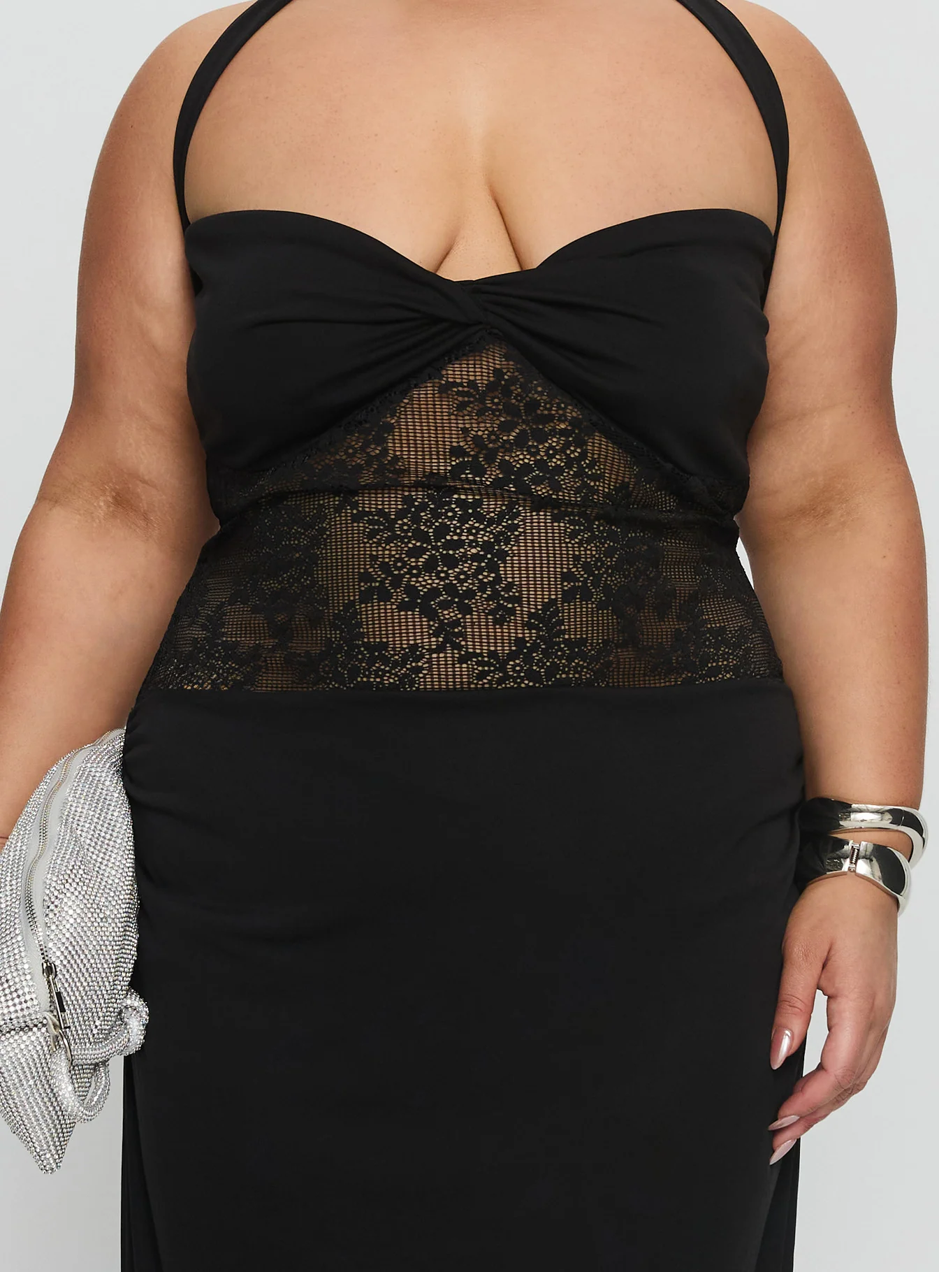 Adalyne Lace Halter Maxi Dress Black Curve - Image 5