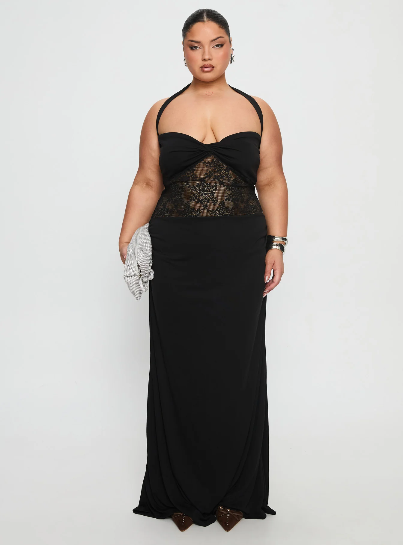 Adalyne Lace Halter Maxi Dress Black Curve - Image 6
