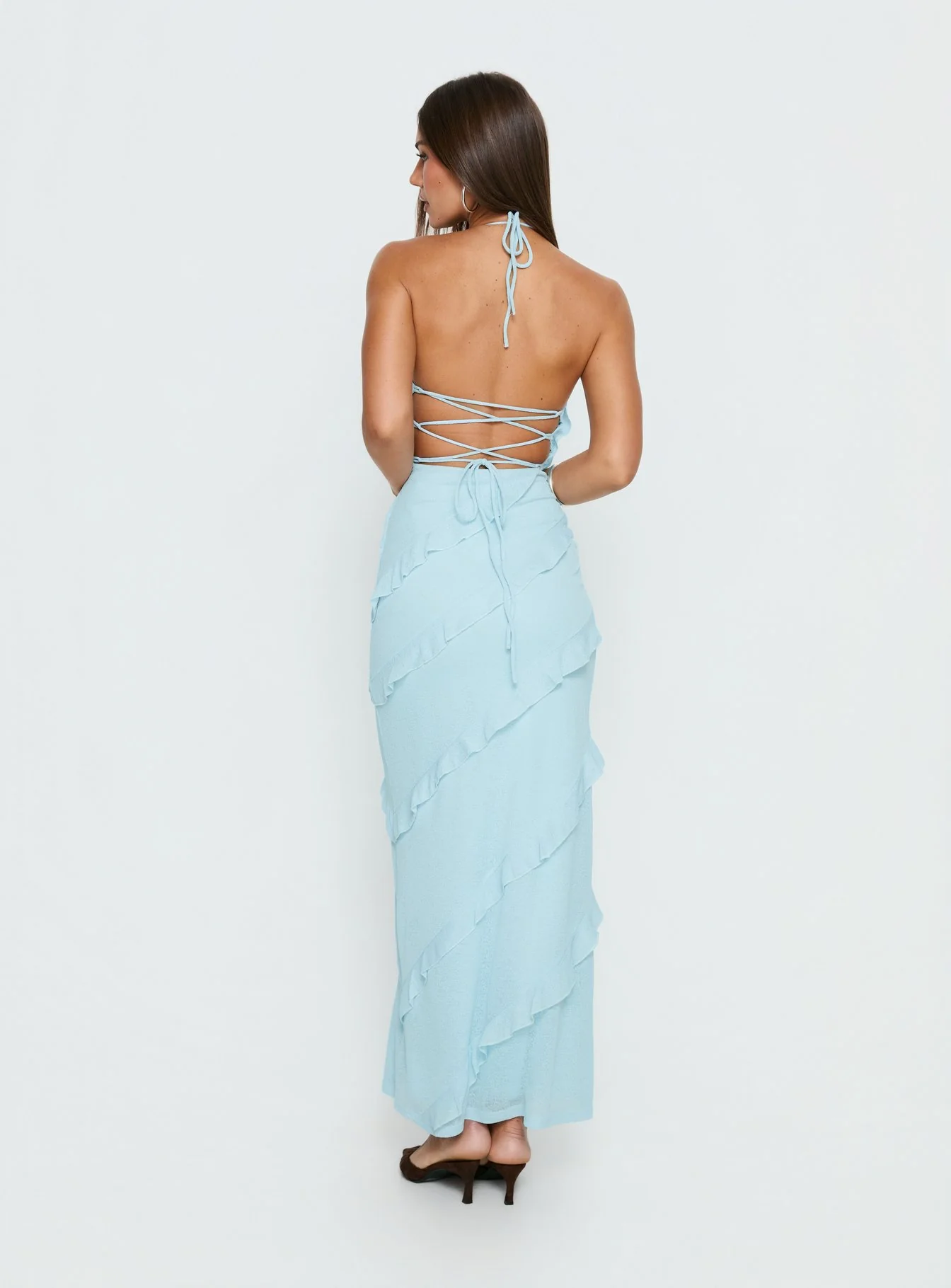 Adesta Frill Halter Maxi Dress Blue - Image 2