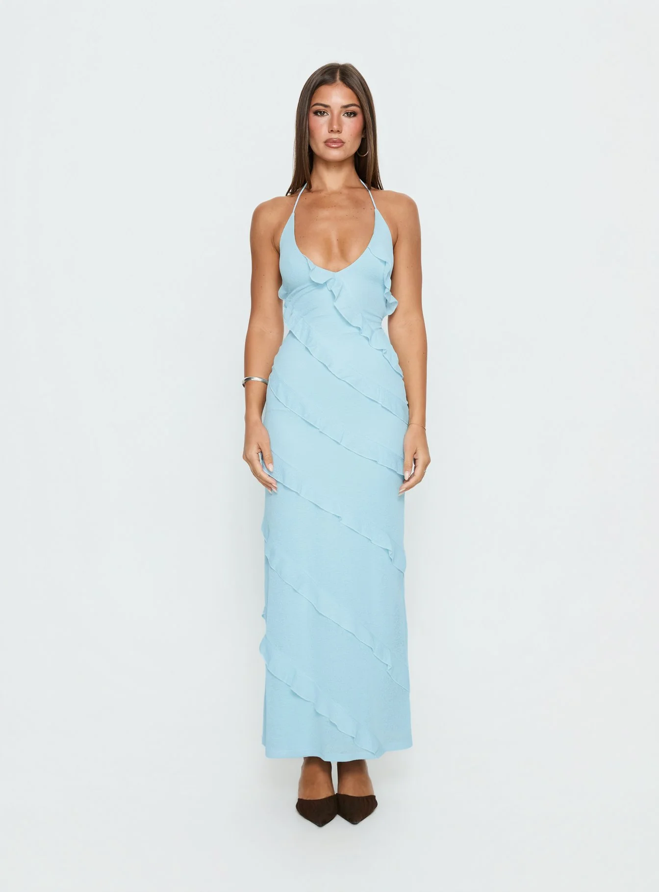 Adesta Frill Halter Maxi Dress Blue - Image 7
