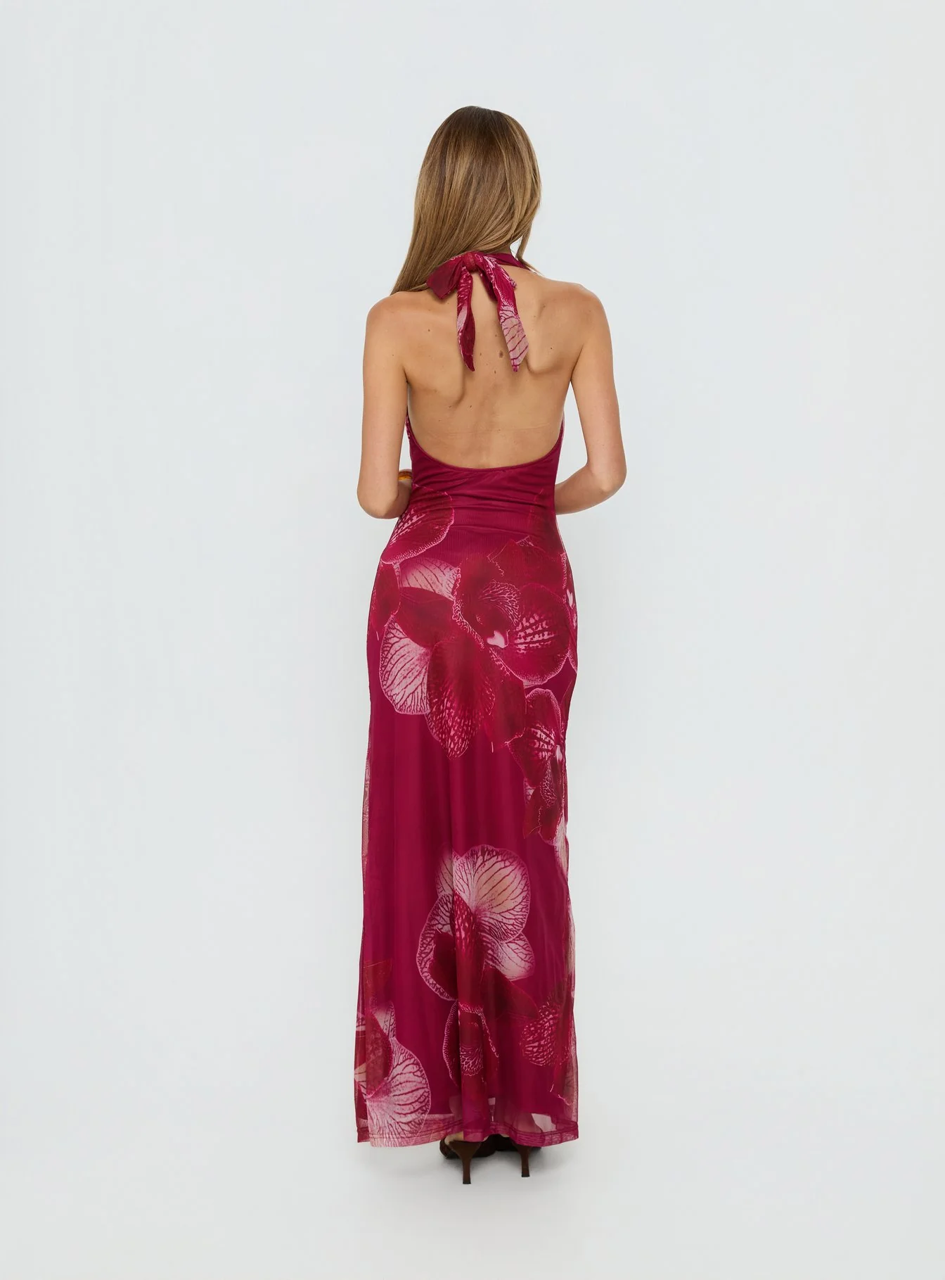 Adeya Halter Maxi Dress Burgundy Floral - Image 4