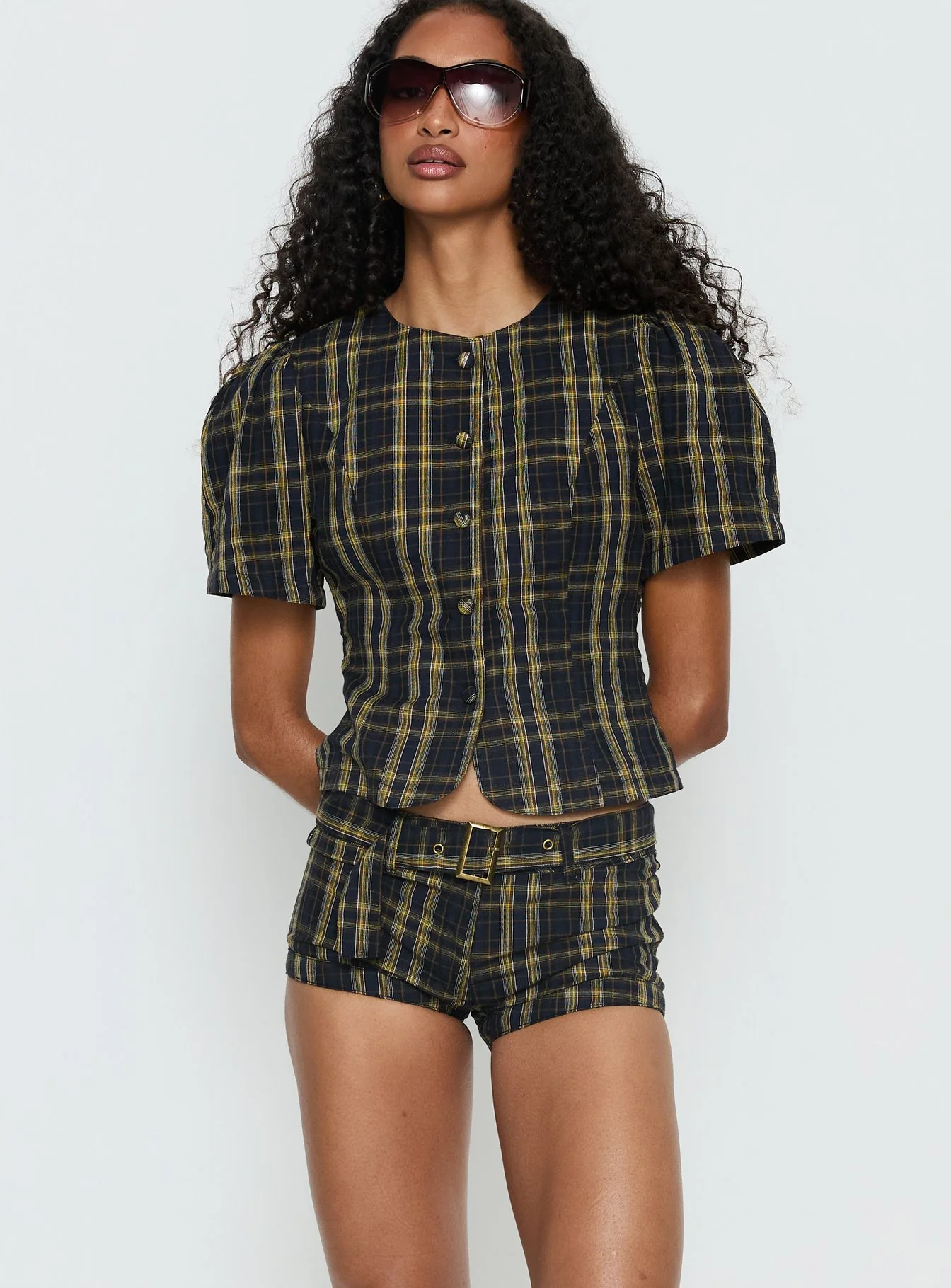 Afterglow Mini Short Navy / Lemon Plaid - Image 7