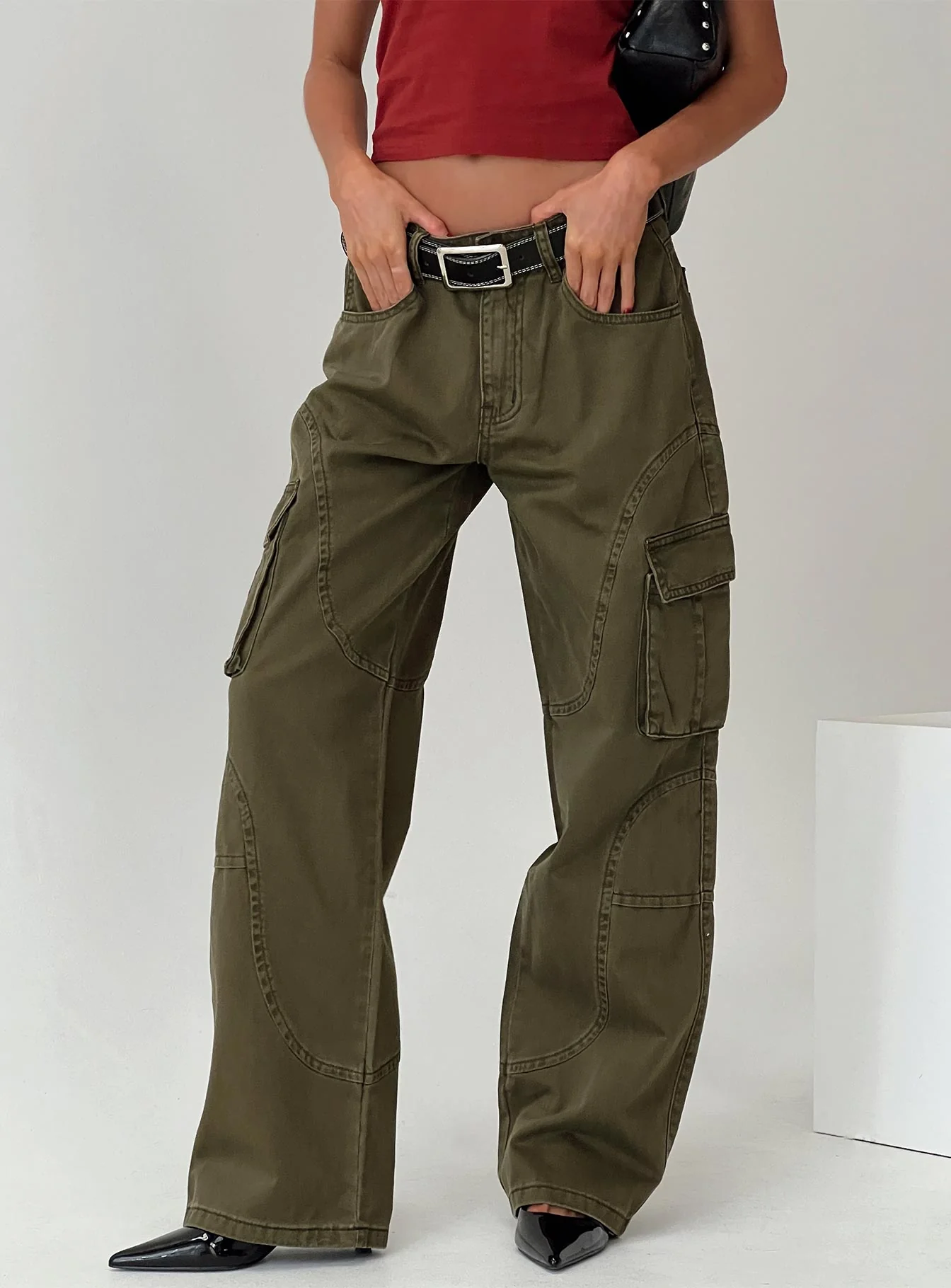 Ahstin Mid Rise Straight Leg Cargo Jeans Green Petite - Image 8