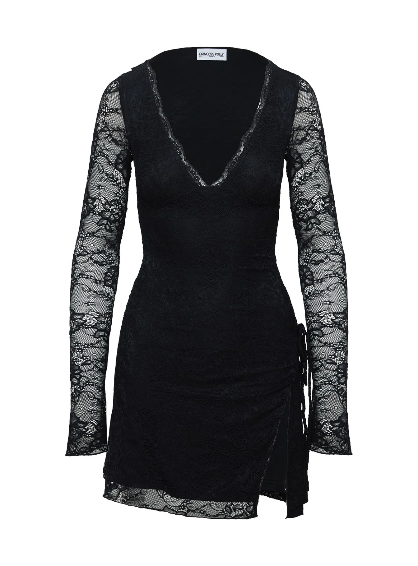 Airabella Long Sleeve Lace Mini Dress Black - Image 5