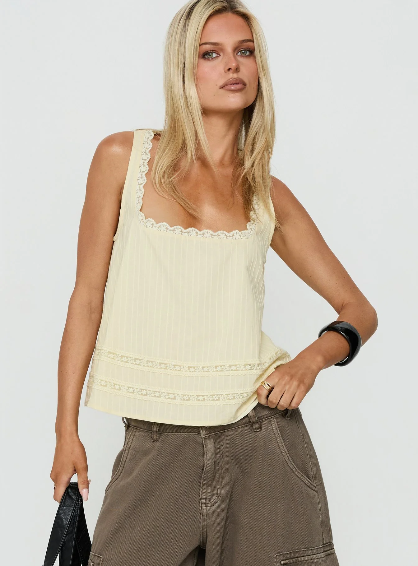 Alanah Lace Trim Top Lemon - Image 2
