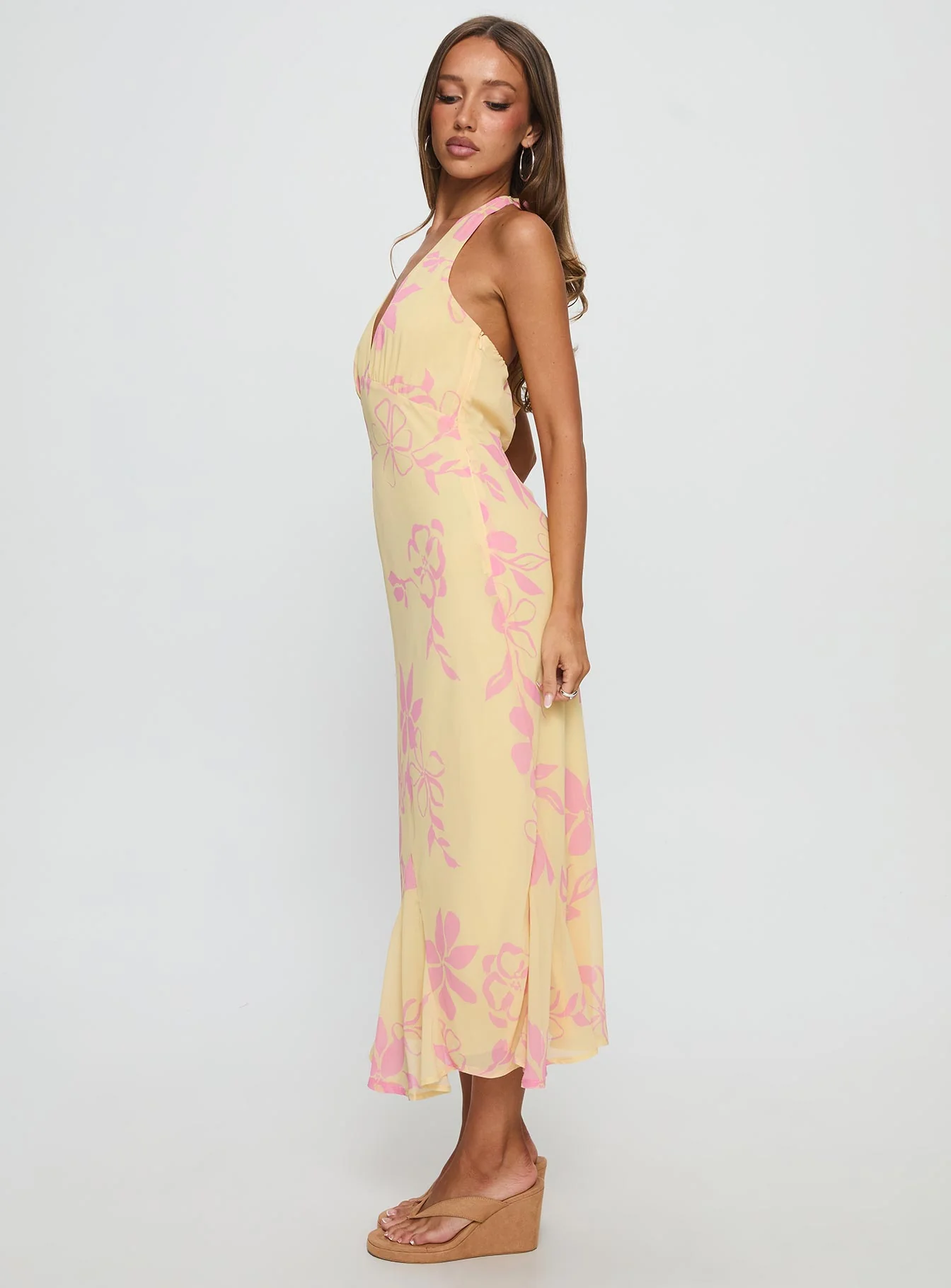 Alayla Halter Midi Dress Yellow Floral - Image 3