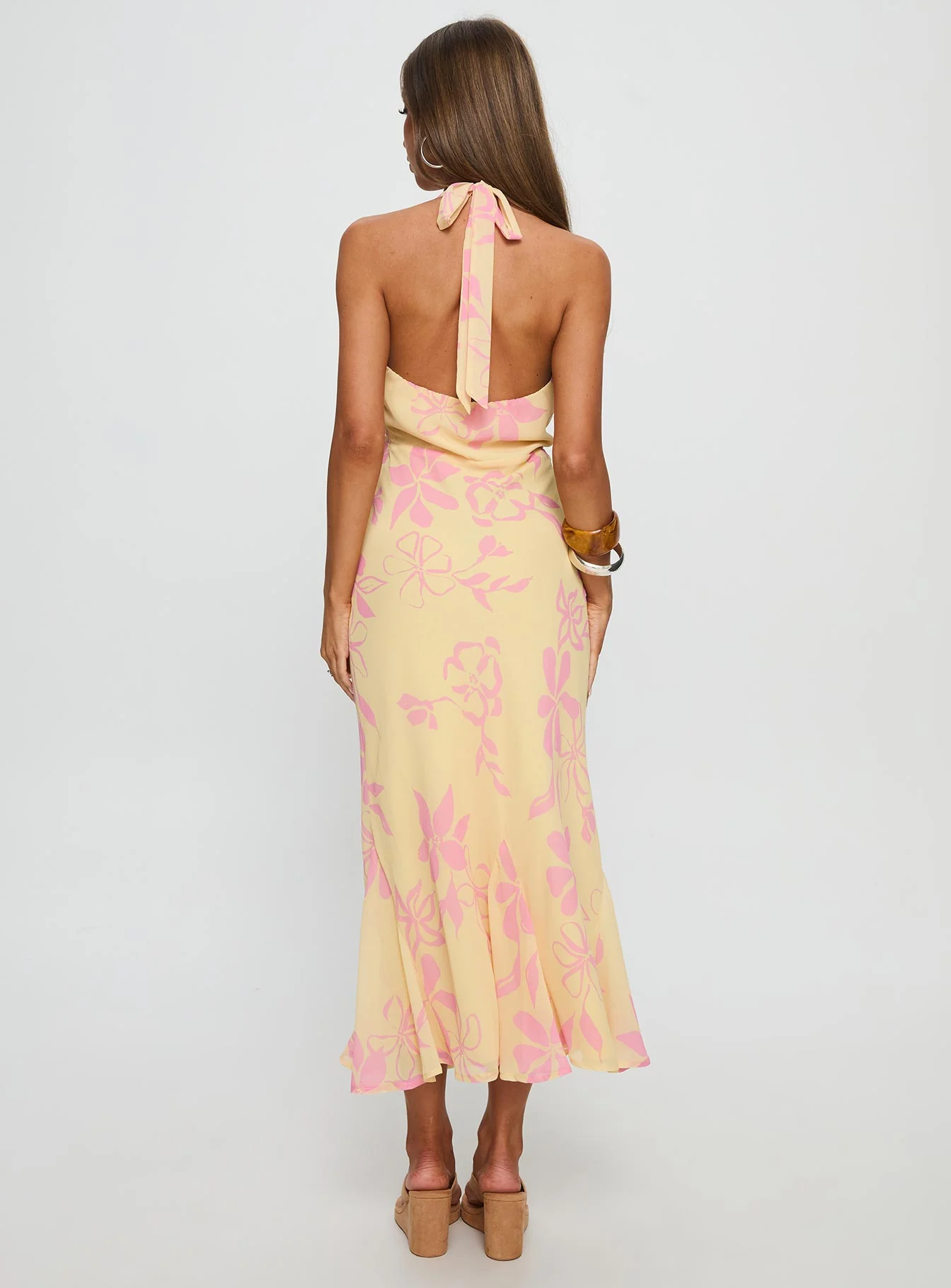 Alayla Halter Midi Dress Yellow Floral - Image 4