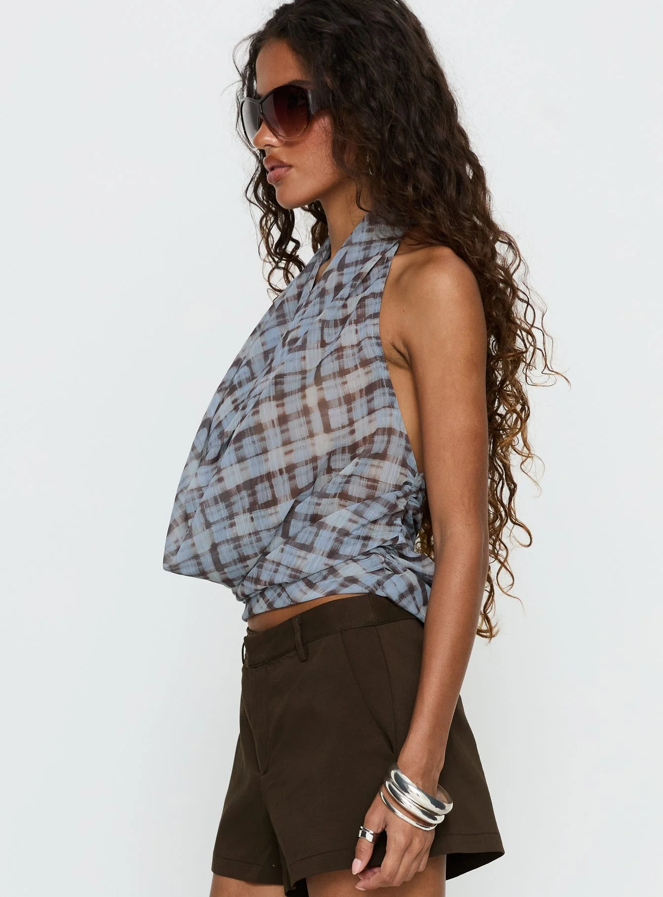 Aldana Plunge Neck Top Multi Check - Image 4