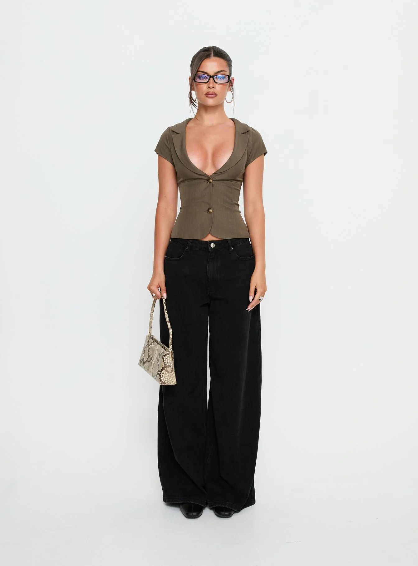 Alexandrea Plunge Tie Up Top Brown Marle - Image 7