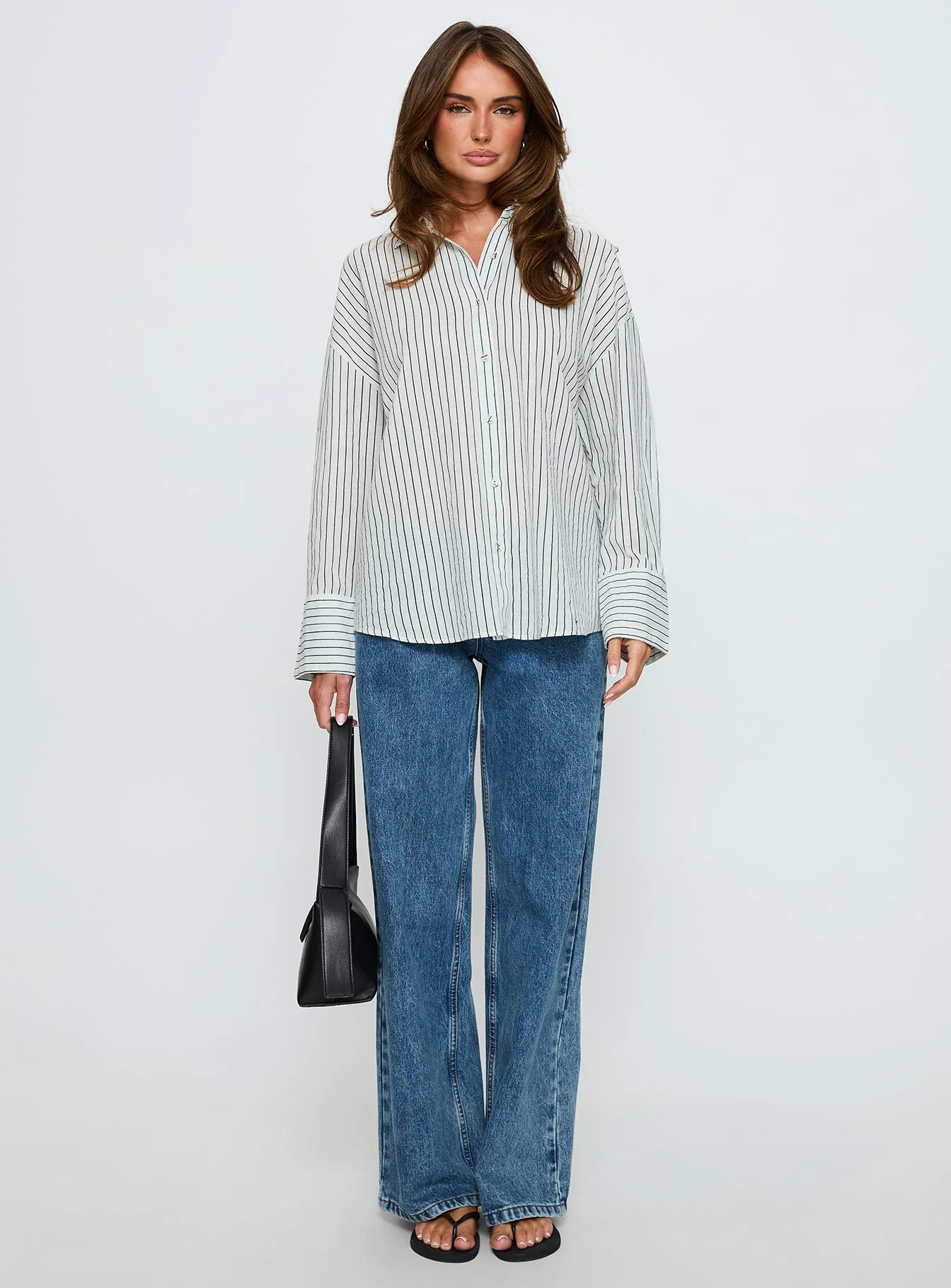 Alexi Long Sleeve Button Down Top Blue / Brown Stripe - Image 6