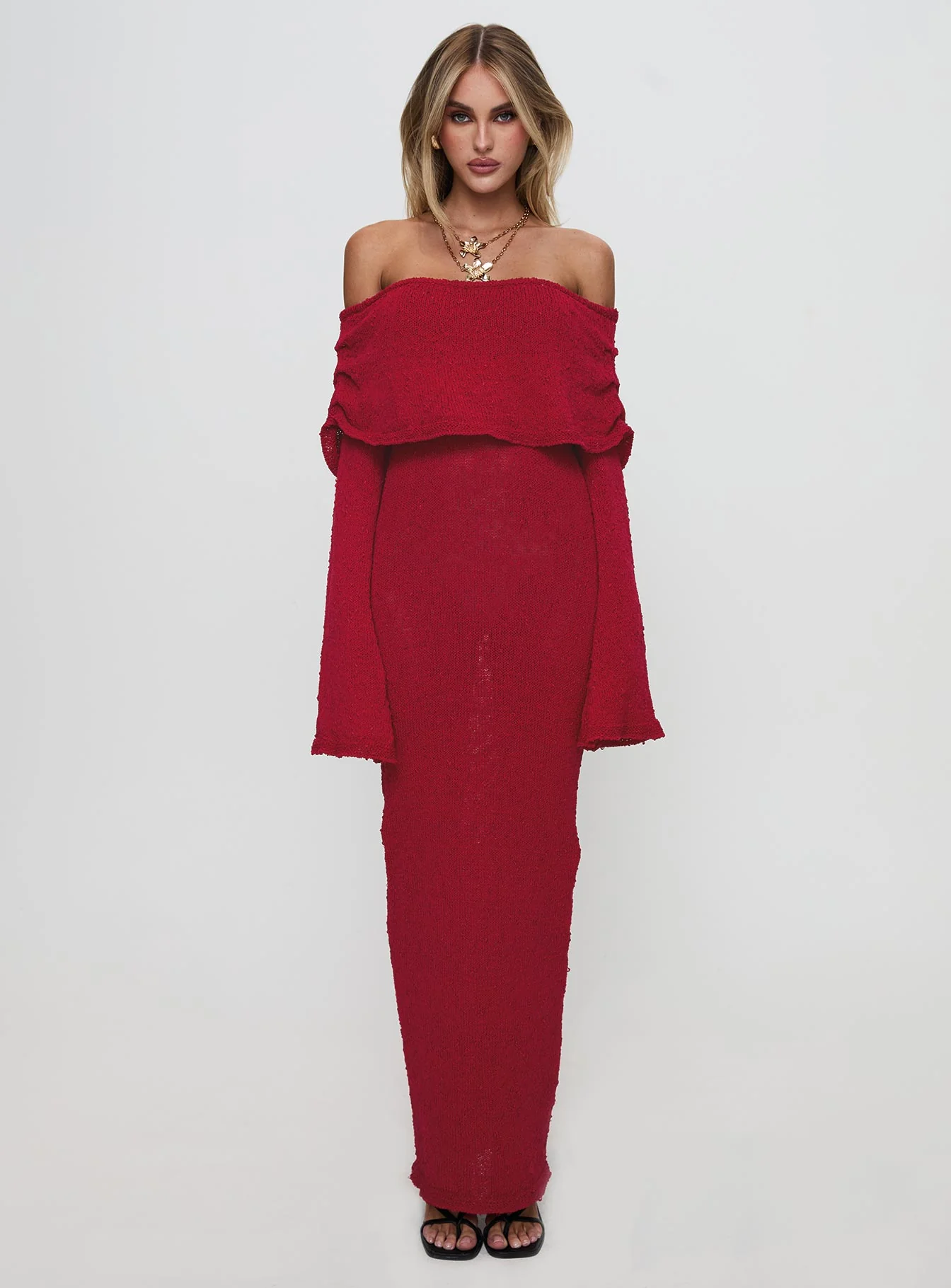 Aleyah Long Sleeve Maxi Dress Burgundy - Image 7