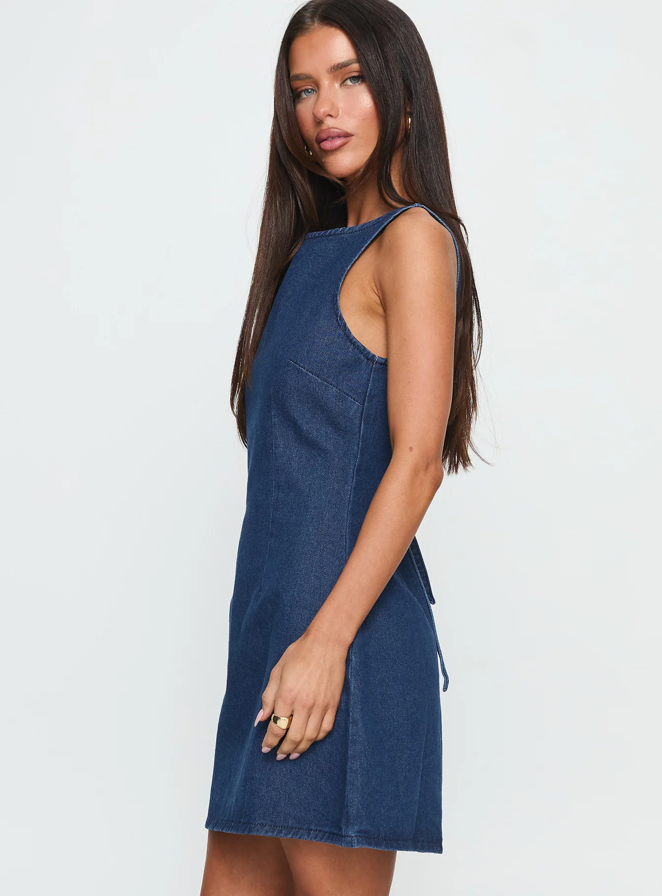 Alfalfa Denim Mini Dress Mid Wash - Image 3