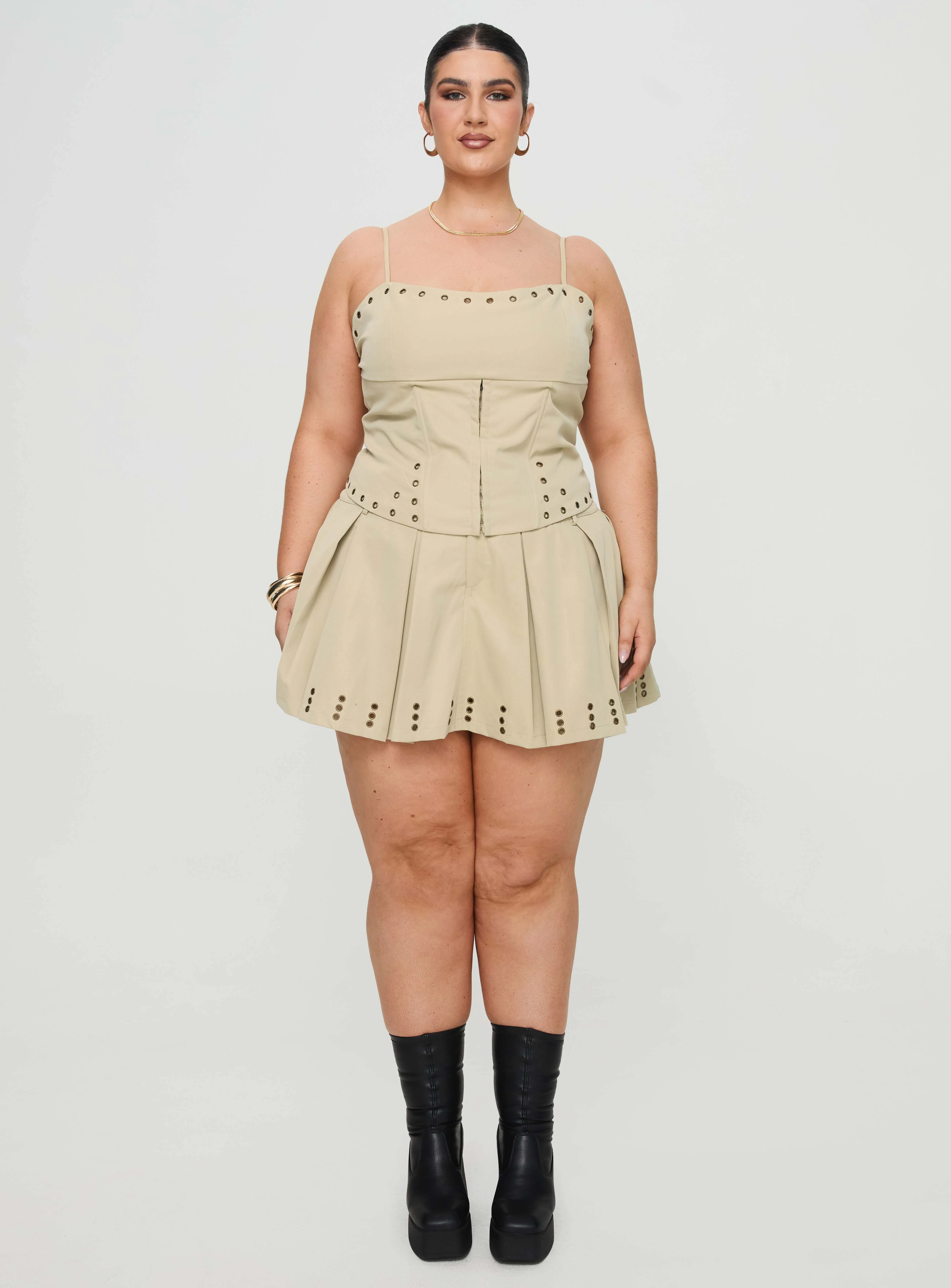 Alinzia Eyelet Corset Top Beige Curve - Image 7