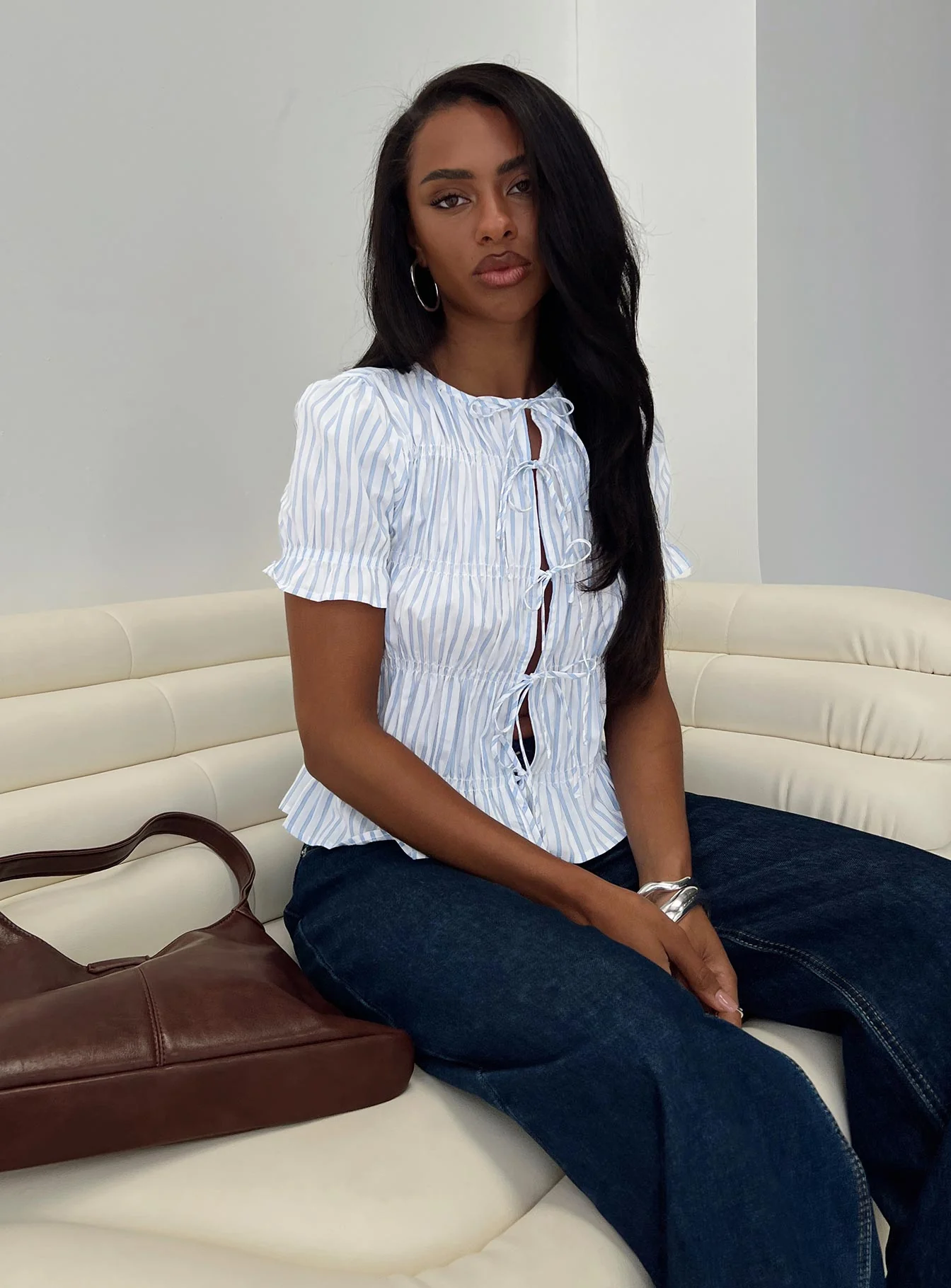 Alistair Bow Tie Top Blue / White Stripe - Image 8