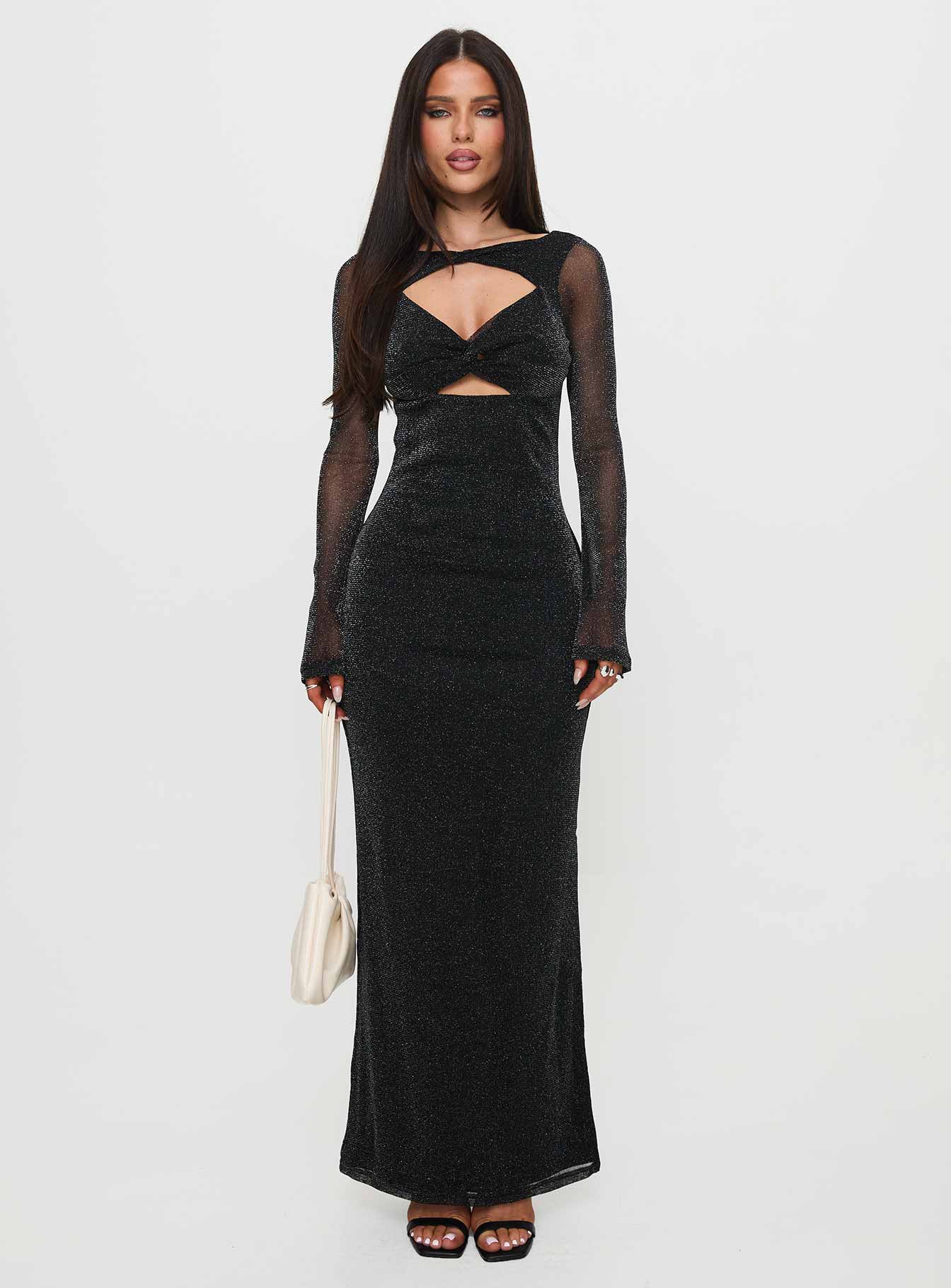 Allegoria Long Sleeve Maxi Dress Black Glitter - Image 6
