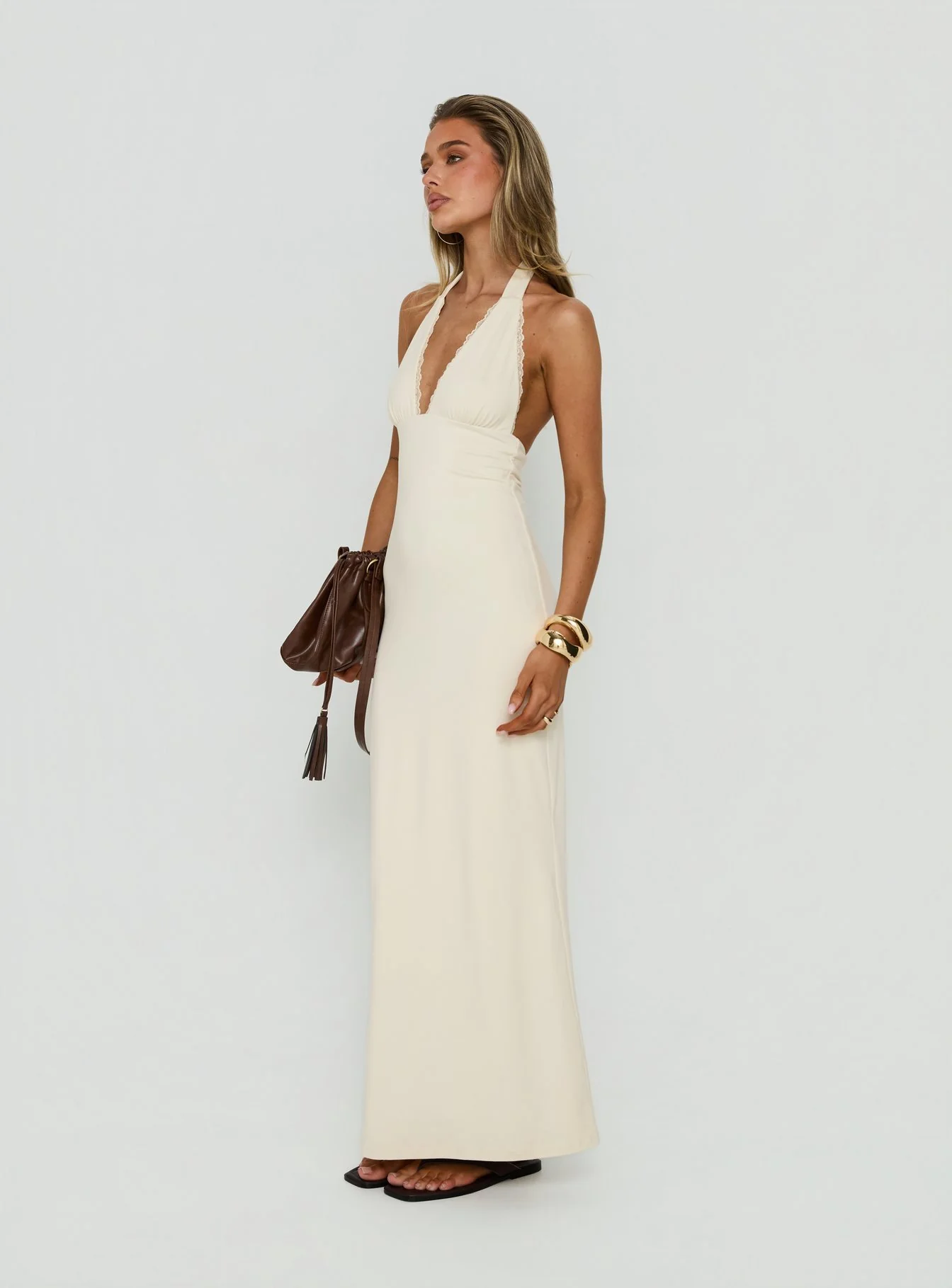 Almeria Lace Detail Halter Maxi Dress Butter - Image 4