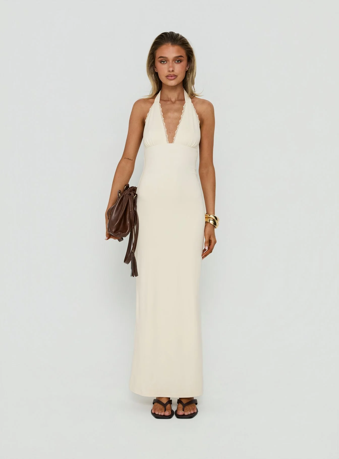 Almeria Lace Detail Halter Maxi Dress Butter - Image 7