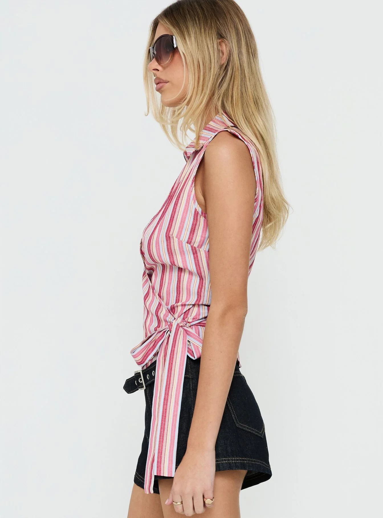 Altheah Tie Side Collared Top Pink Stripe - Image 3
