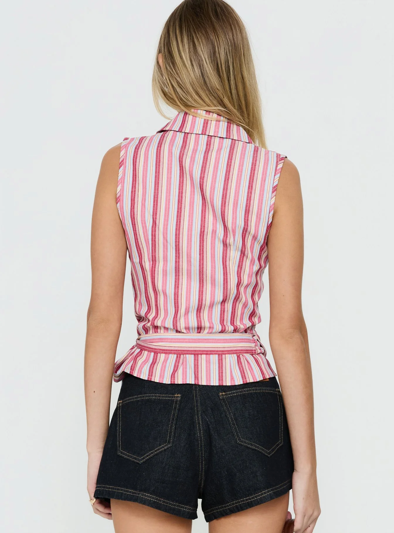 Altheah Tie Side Collared Top Pink Stripe - Image 4