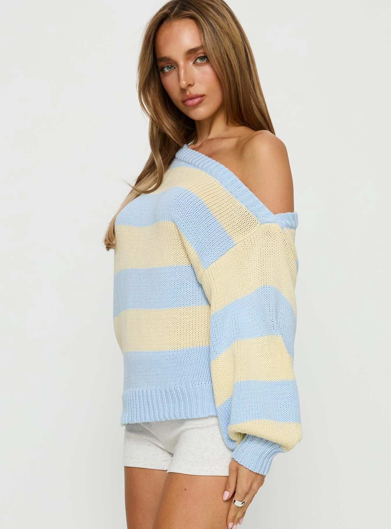 Alvena Off Shoulder Knit Sweater Blue stripe - Image 4