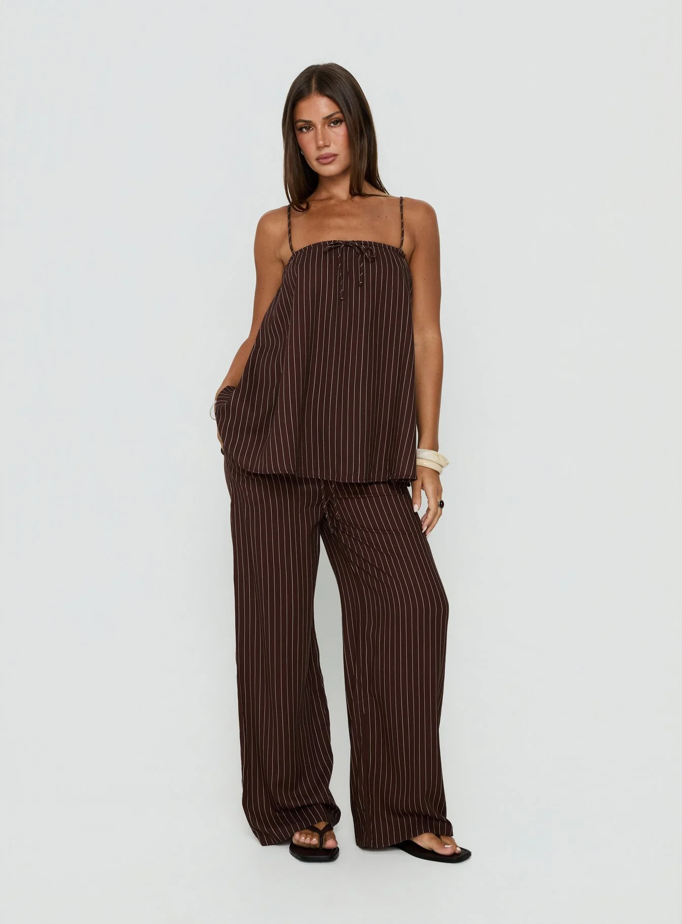 Amibella Boxy Cami Top Brown / Cream Stripe - Image 2