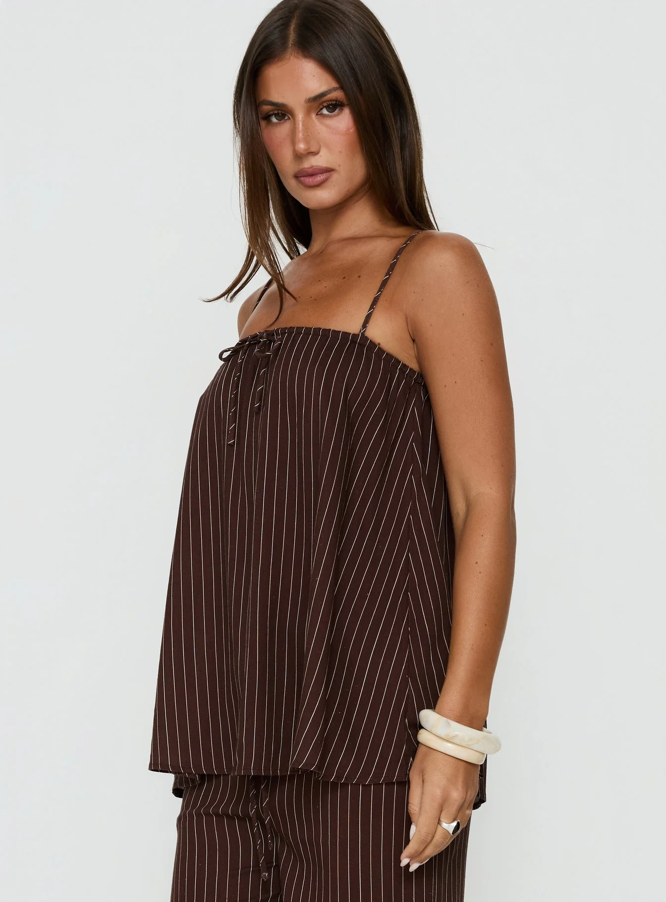 Amibella Boxy Cami Top Brown / Cream Stripe - Image 3