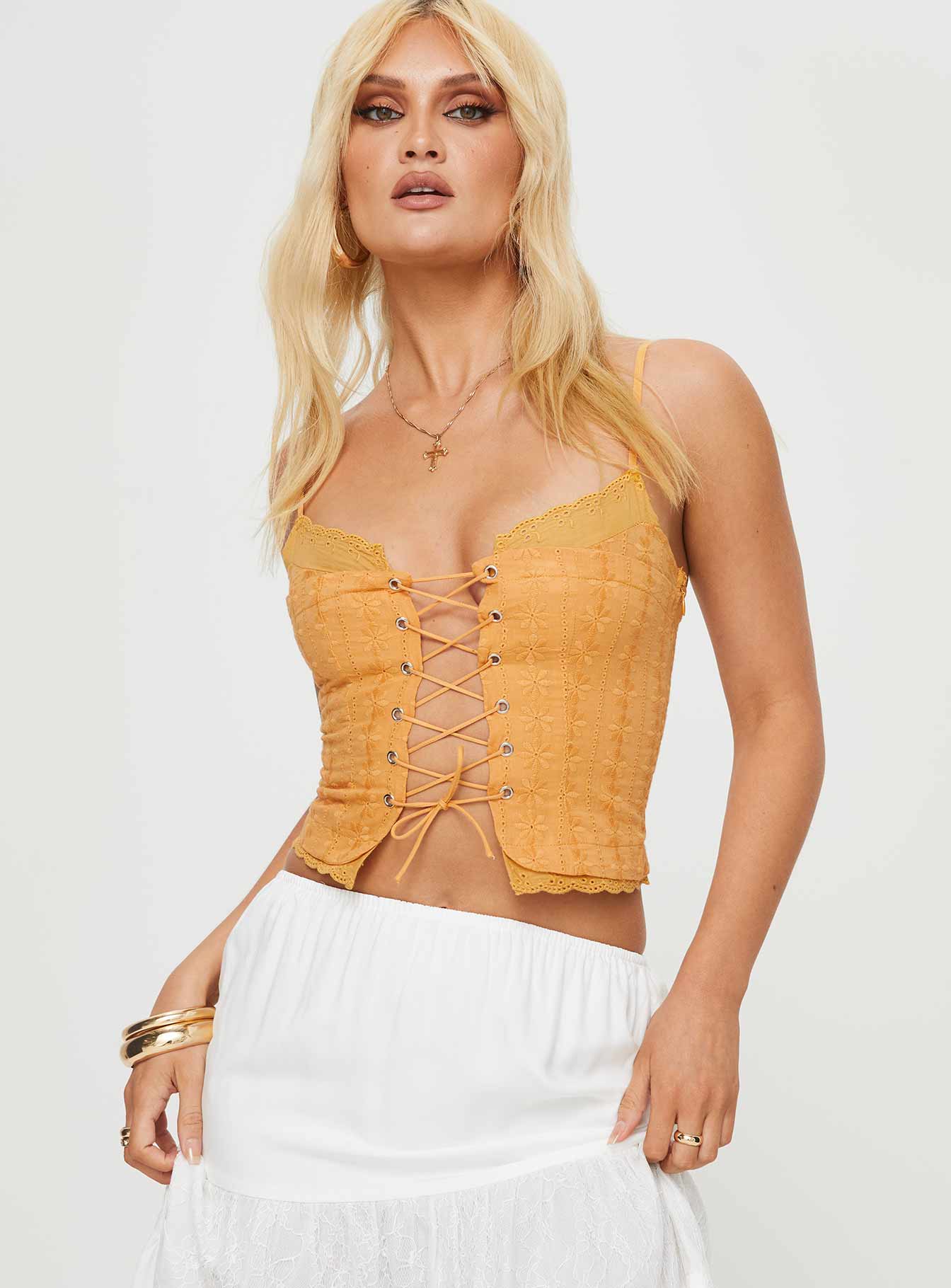 Amitri Lace Up Top Orange - Image 2