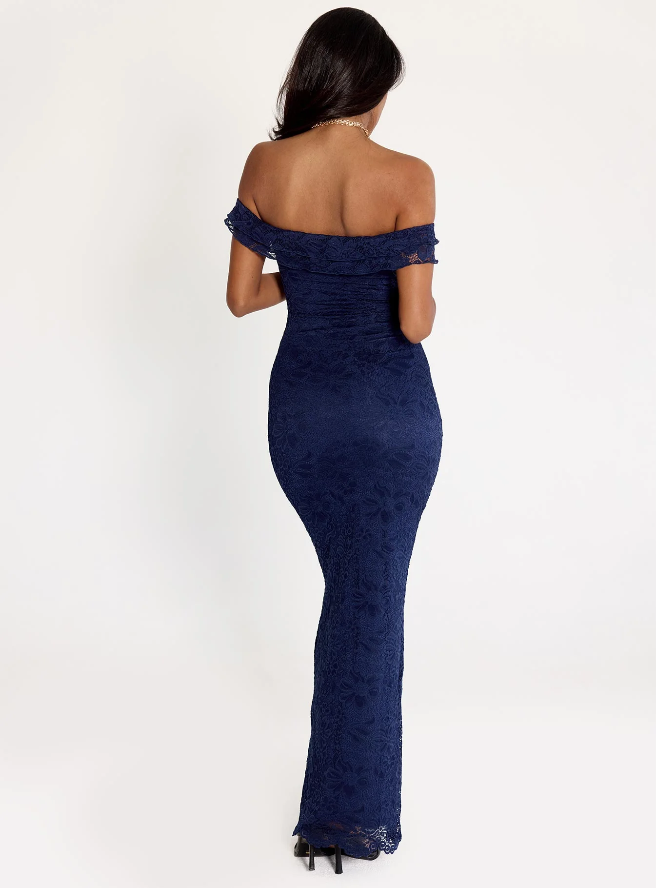 Anabeila Strapless Frill Maxi Dress Navy - Image 4