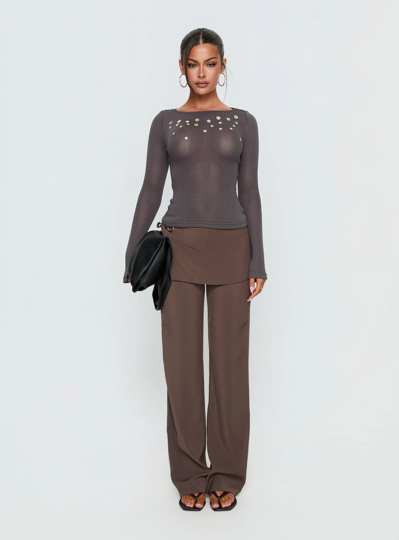 Andia Long Sleeve Sheer Embellished Top Grey - Image 7
