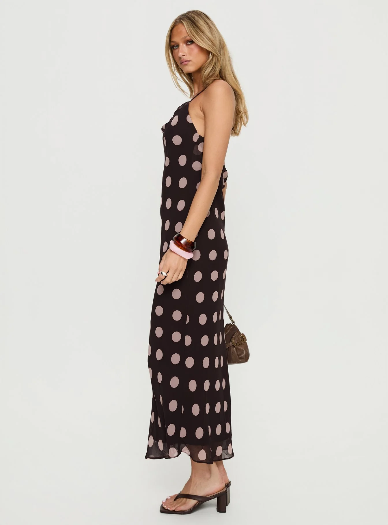 Andreana Low Back Maxi Dress Burgundy Polka Dot - Image 4