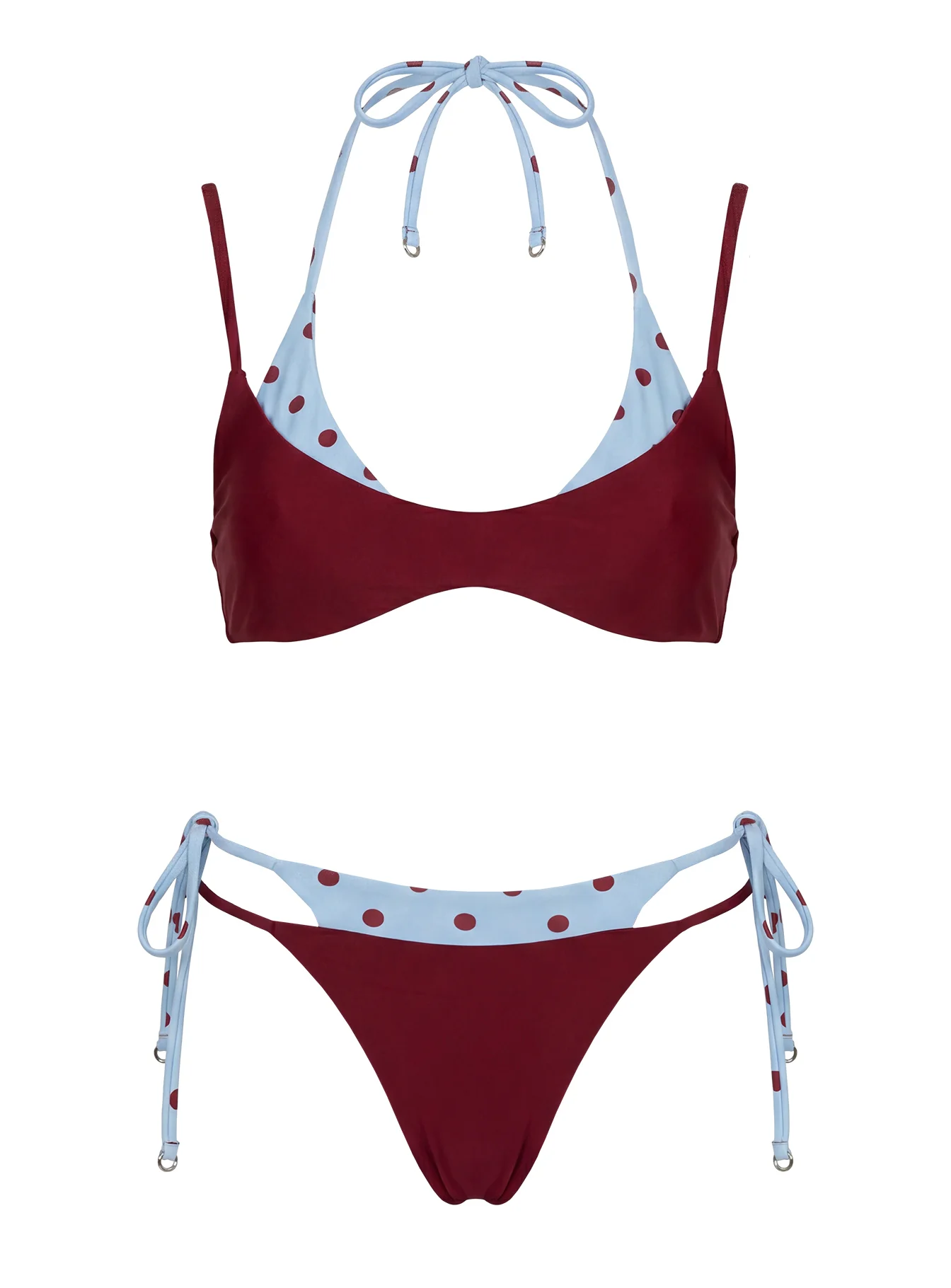 Andrei Layered Triangle Bikini Top Red / Blue Polka Dot Dot - Image 5