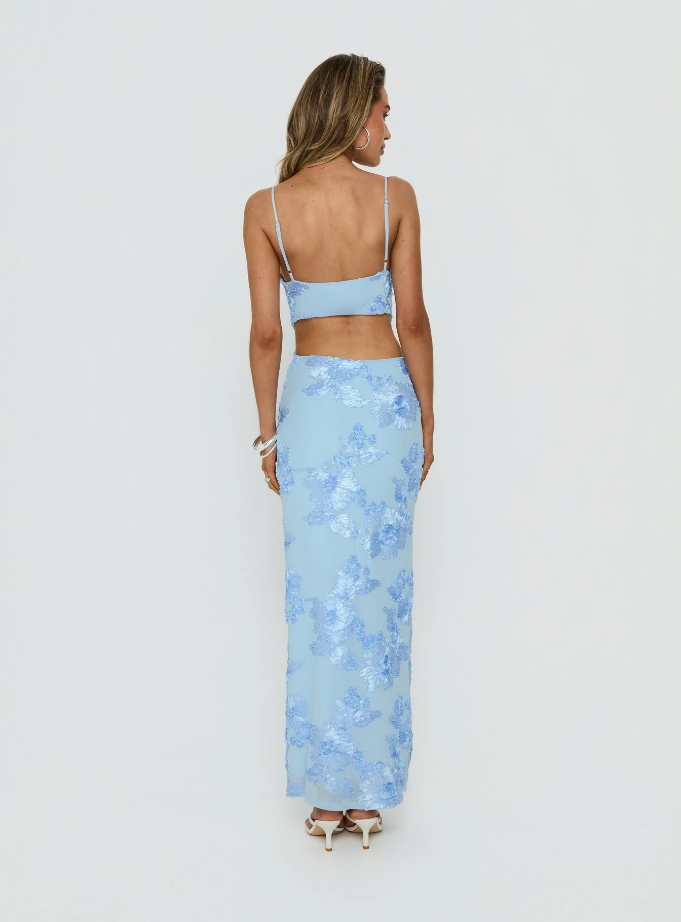 Angel Voices Cowl Neck Maxi Dress Blue Burnout - Image 4