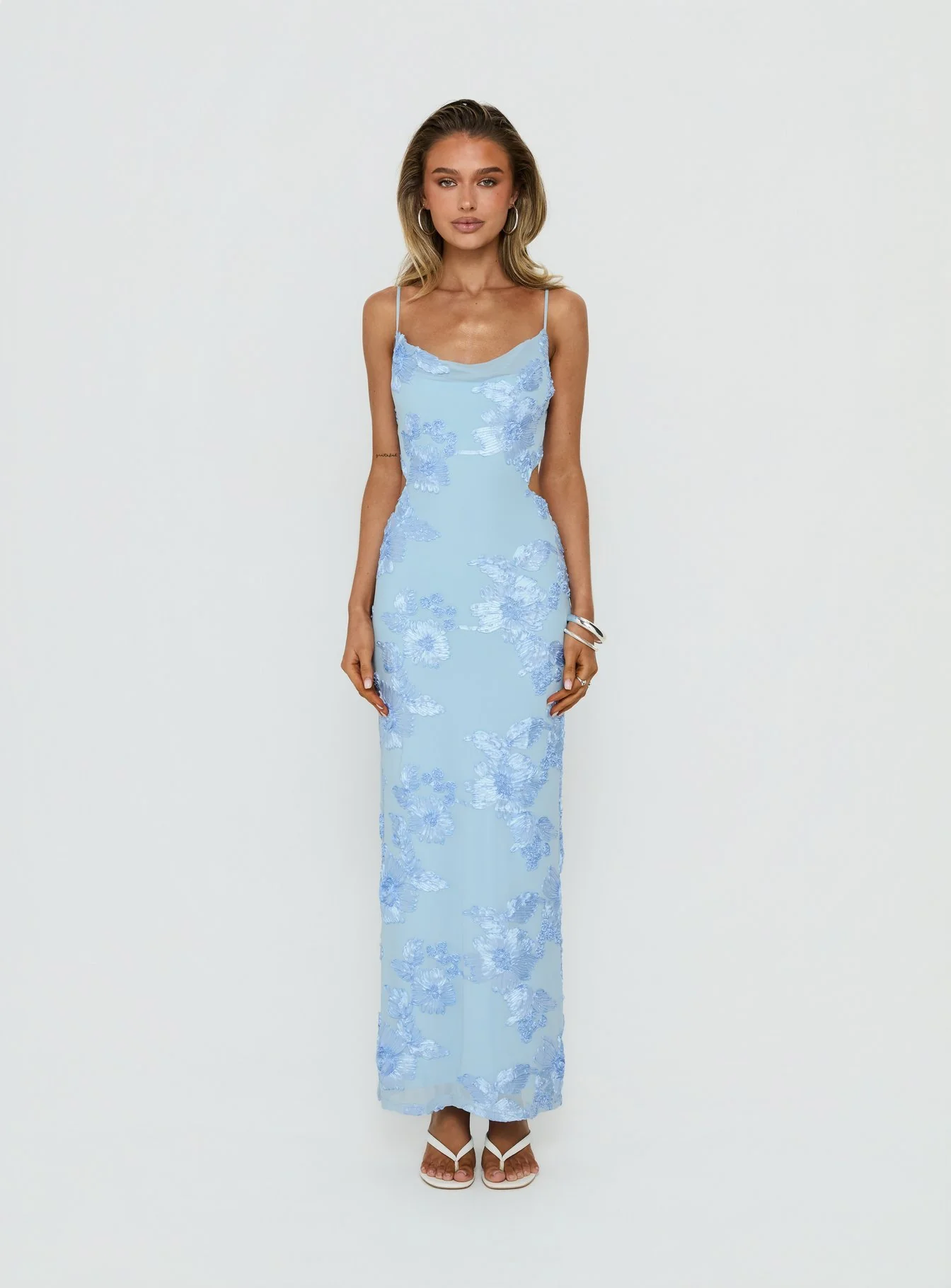 Angel Voices Cowl Neck Maxi Dress Blue Burnout - Image 6