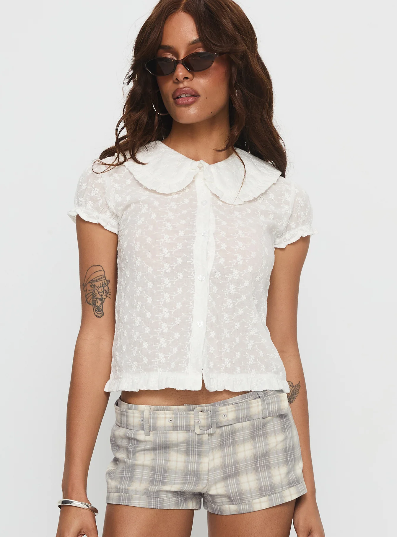 Angellika Oversized Collar Button Up Top White - Image 2