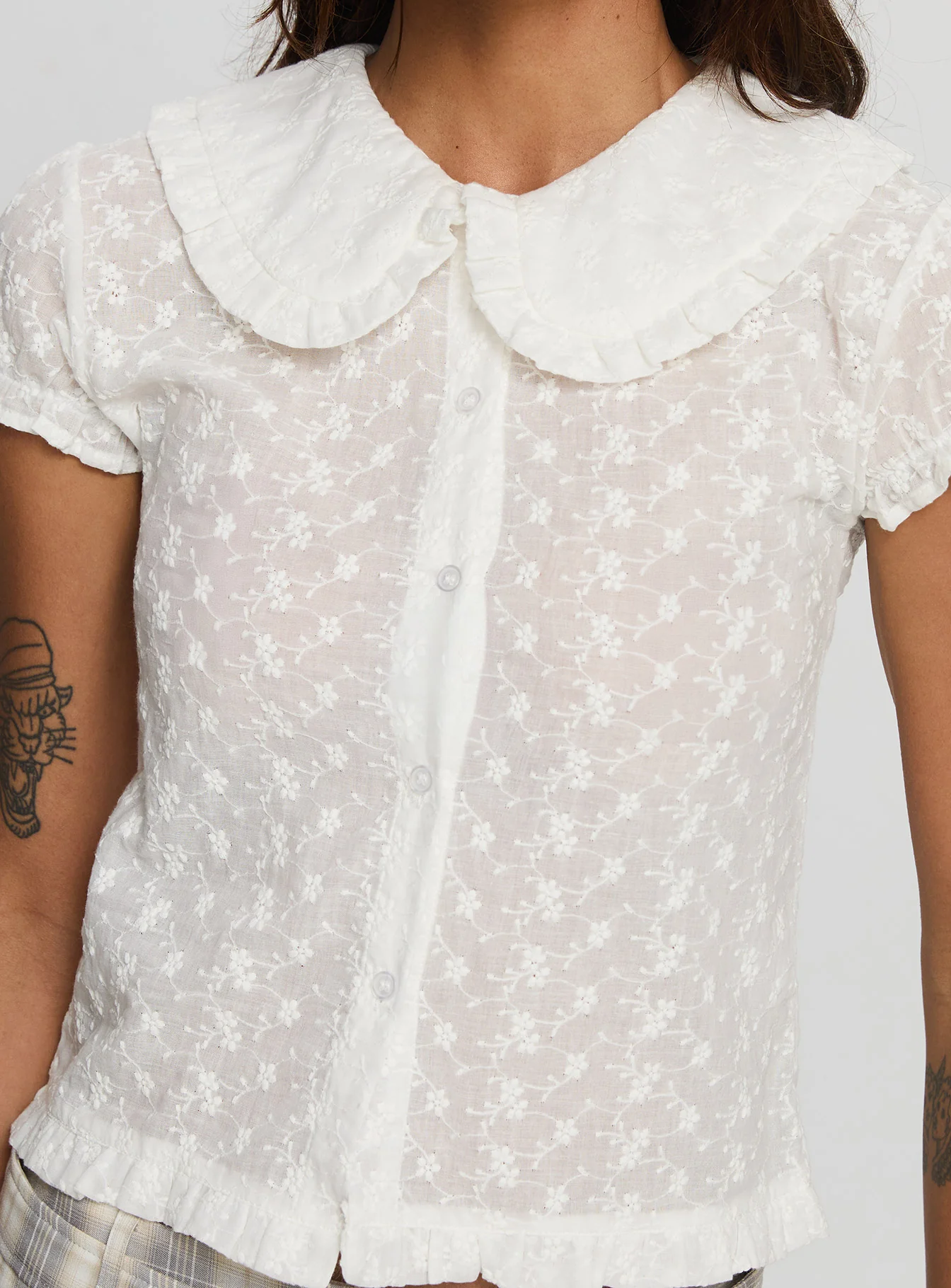 Angellika Oversized Collar Button Up Top White - Image 6