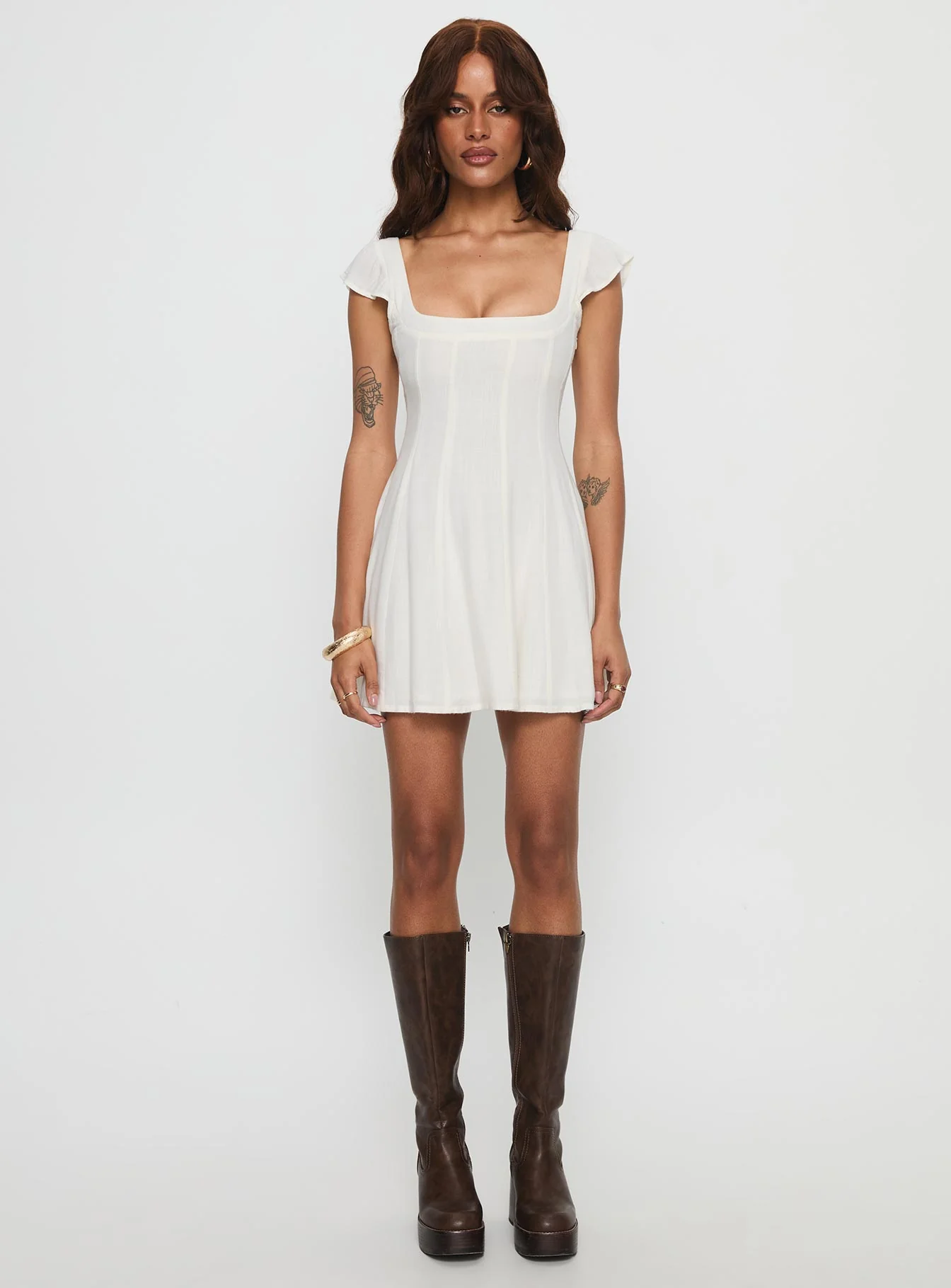 Annah Cap Sleeve Tie Up Mini Dress White - Image 7