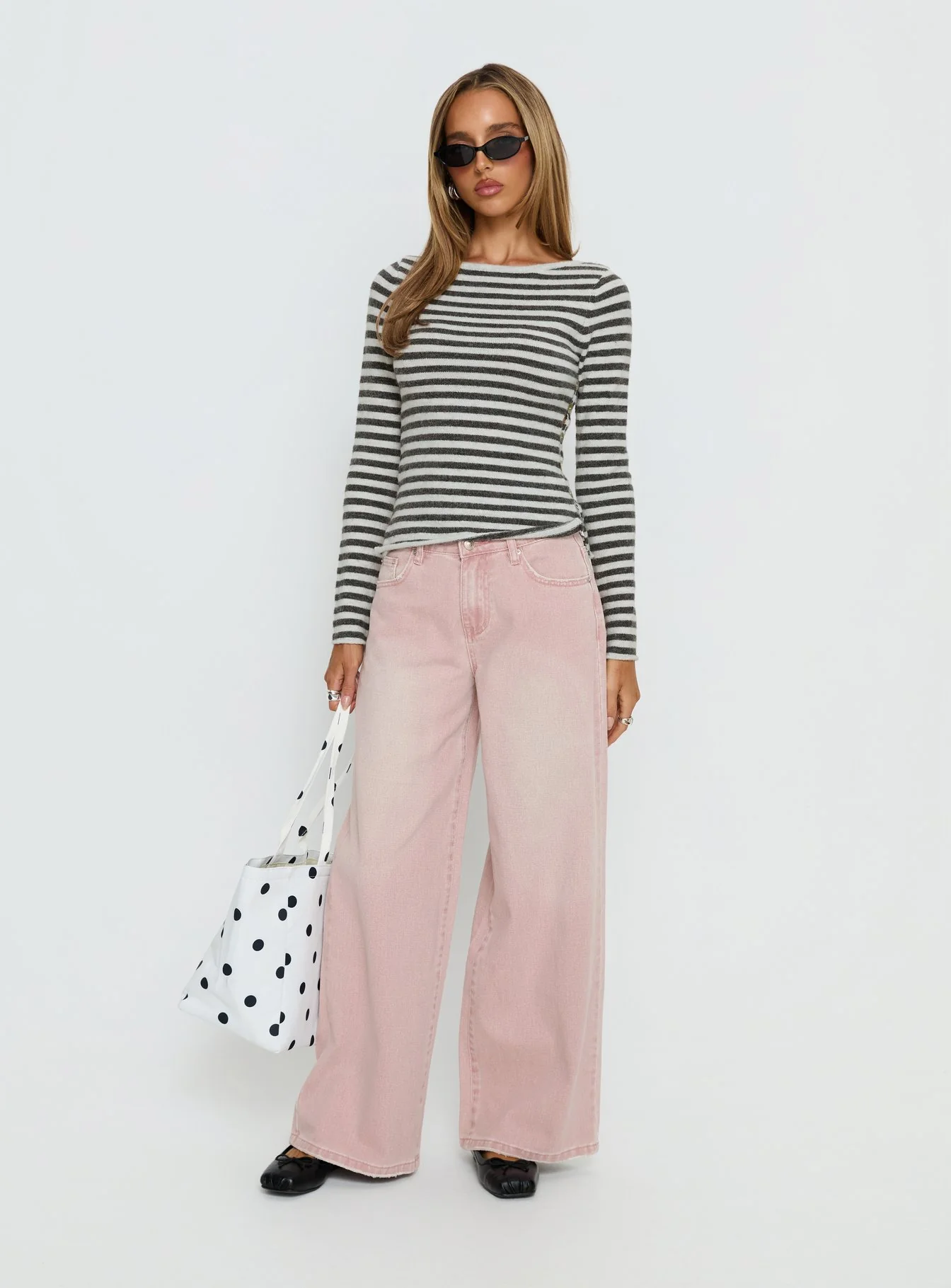 Annalyse Long Sleeve Button Detail Top Stripe - Image 3