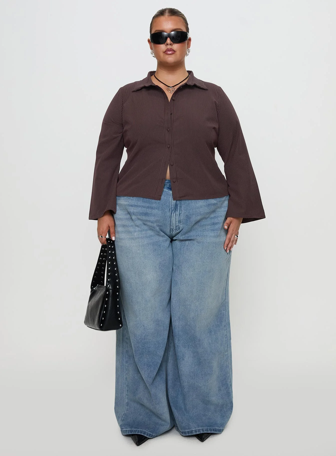 Anni Pinstripe Shirt Brown Curve - Image 7