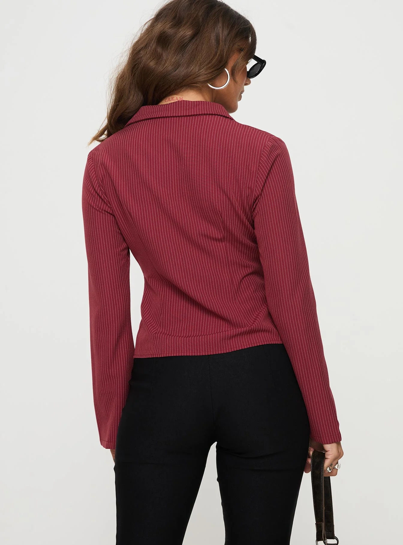 Anni Pinstripe Shirt Red - Image 5