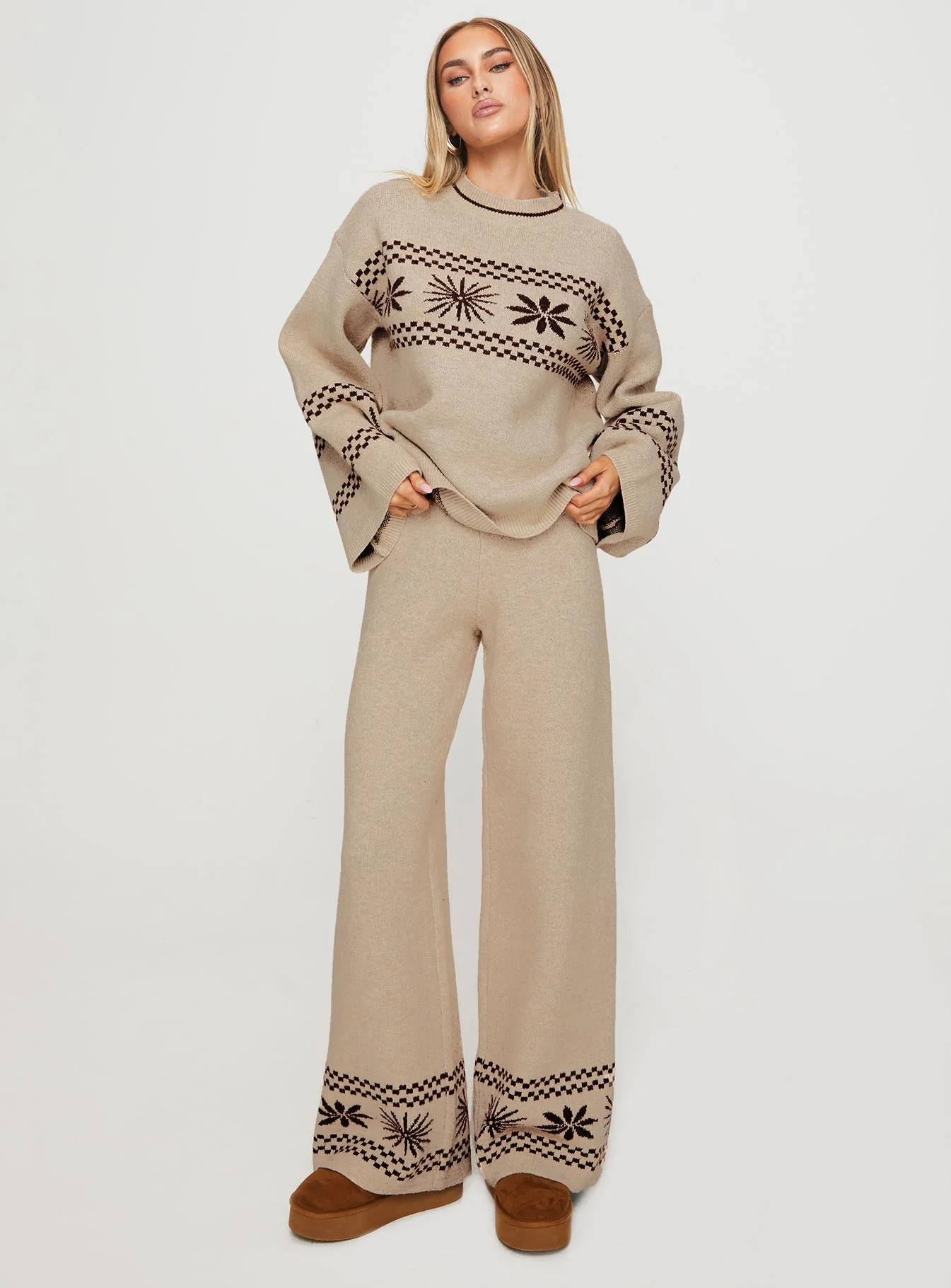 Anok Graphic Sweater Cream / Brown - Image 3