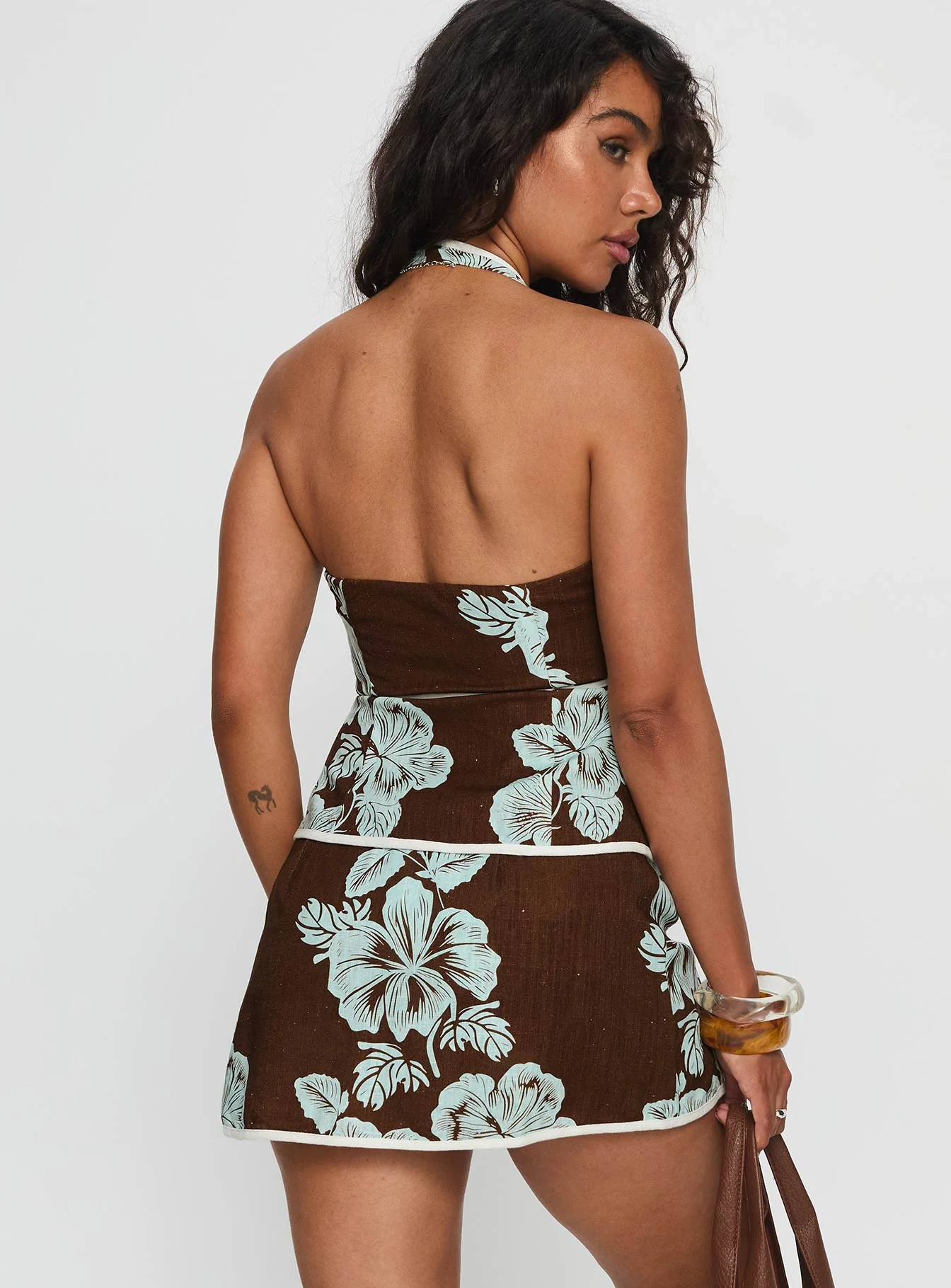 Anyah Tie Side Linen Skort Brown / Blue - Image 5