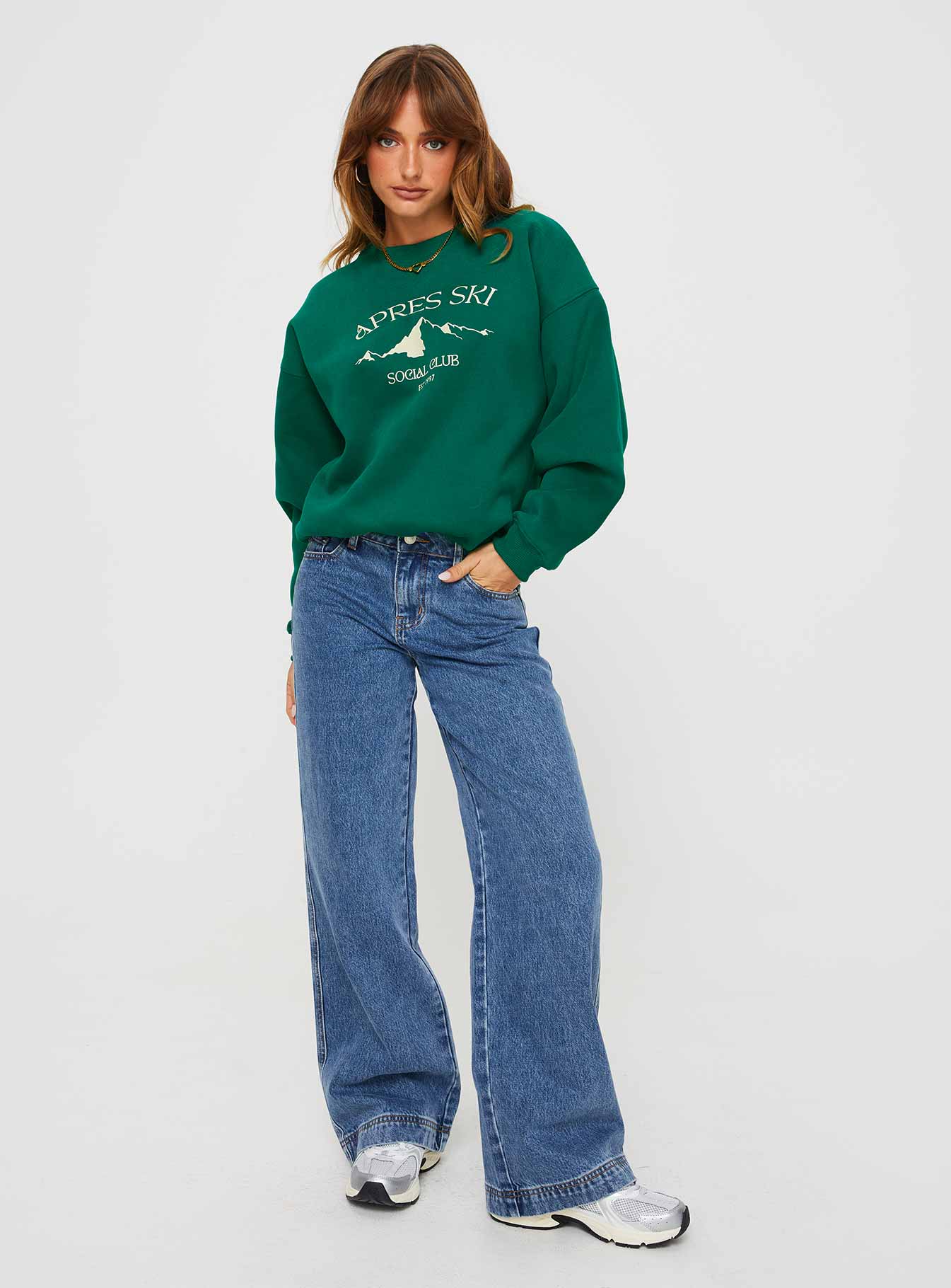 Apres Ski Crew Neck Sweatshirt Green / Cream - Image 3