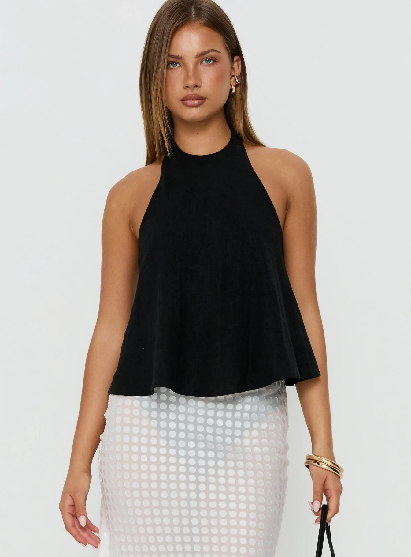 Aquaria Halter Linen Blend Top Black - Image 2