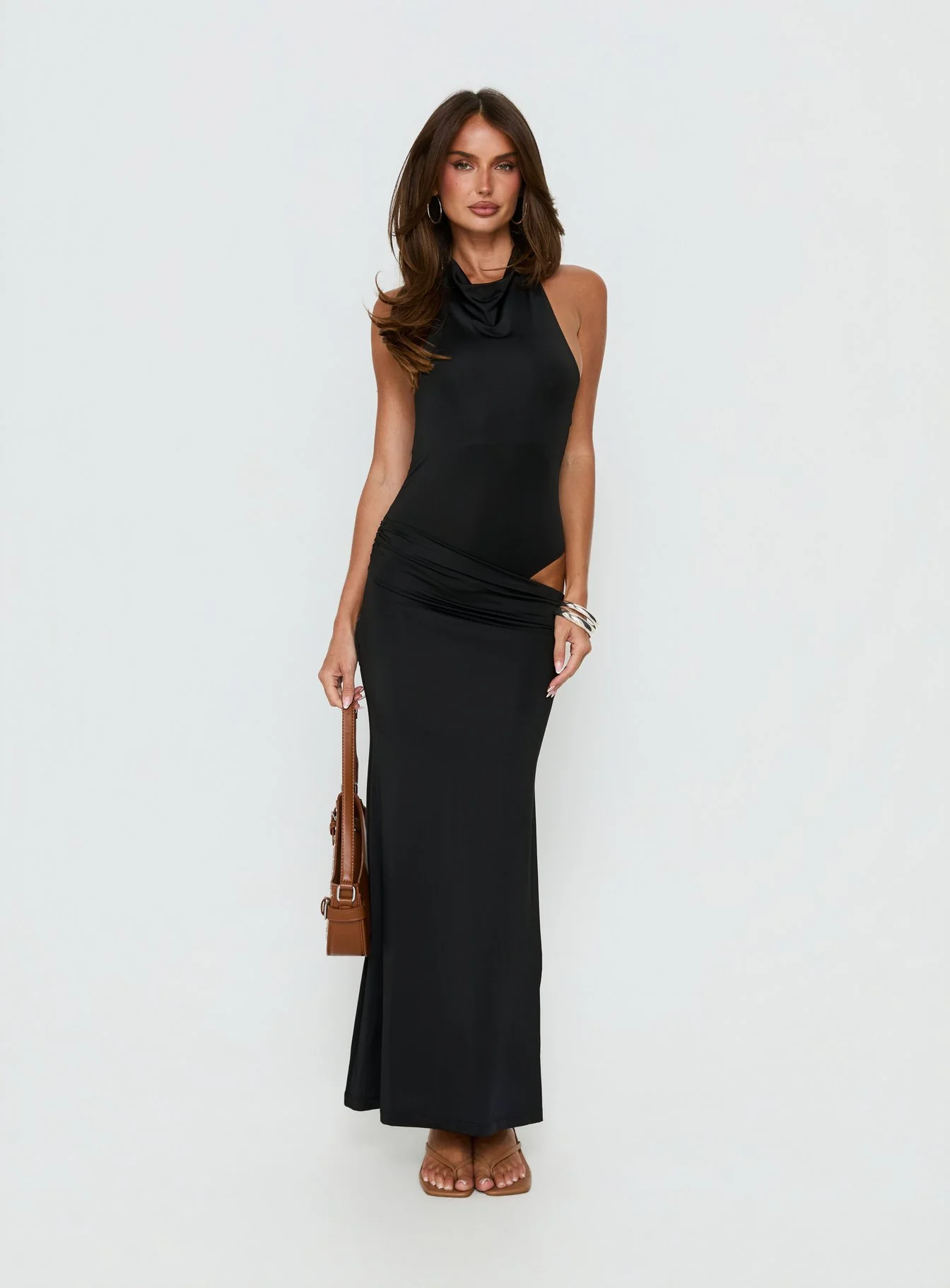 Arabel Halter Cowl Neck Maxi Dress Black - Image 7